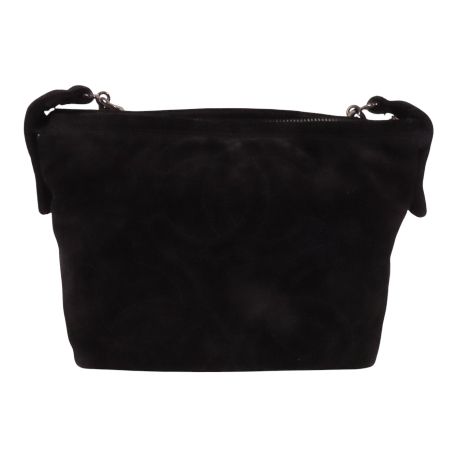 CHANEL 麂皮皮革Vintage Chain Shoulder Bag銀扣鏈帶肩背袋