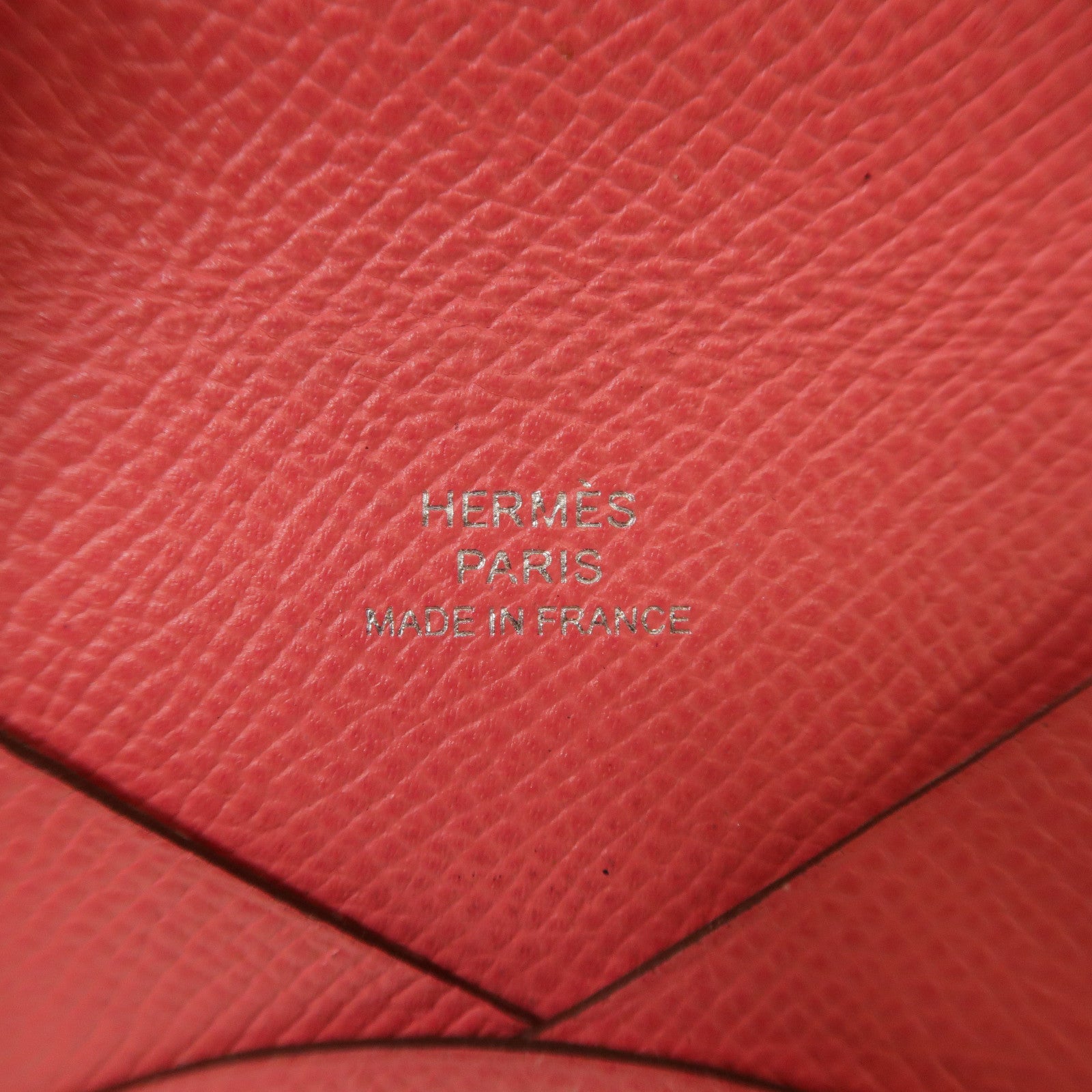 HERMES Epsom皮革Calvi銀扣卡片套Rose Azalee/粉紅色