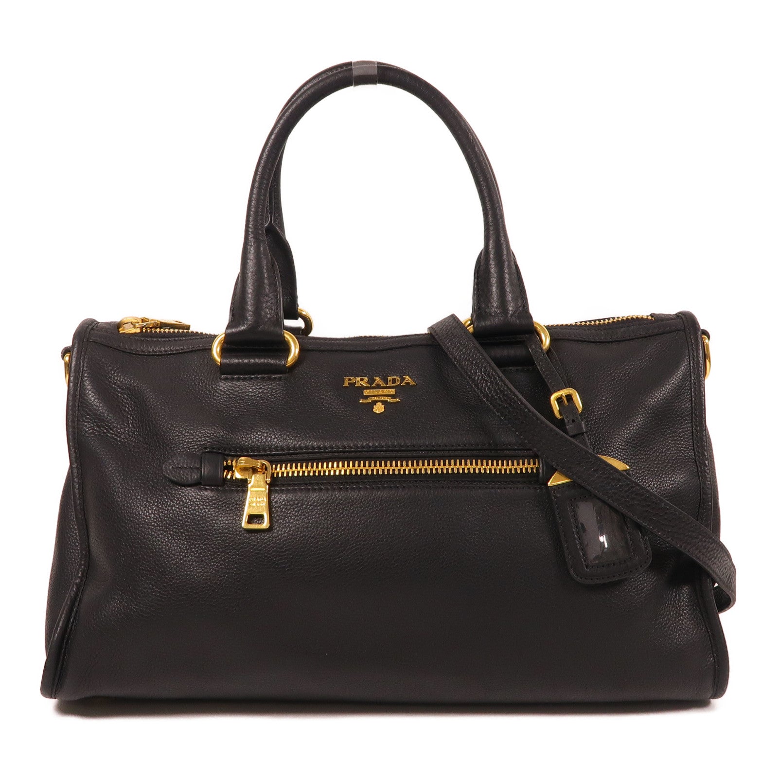 PRADA 牛皮皮革Shoulder Bag金扣手挽肩背兩用袋黑色