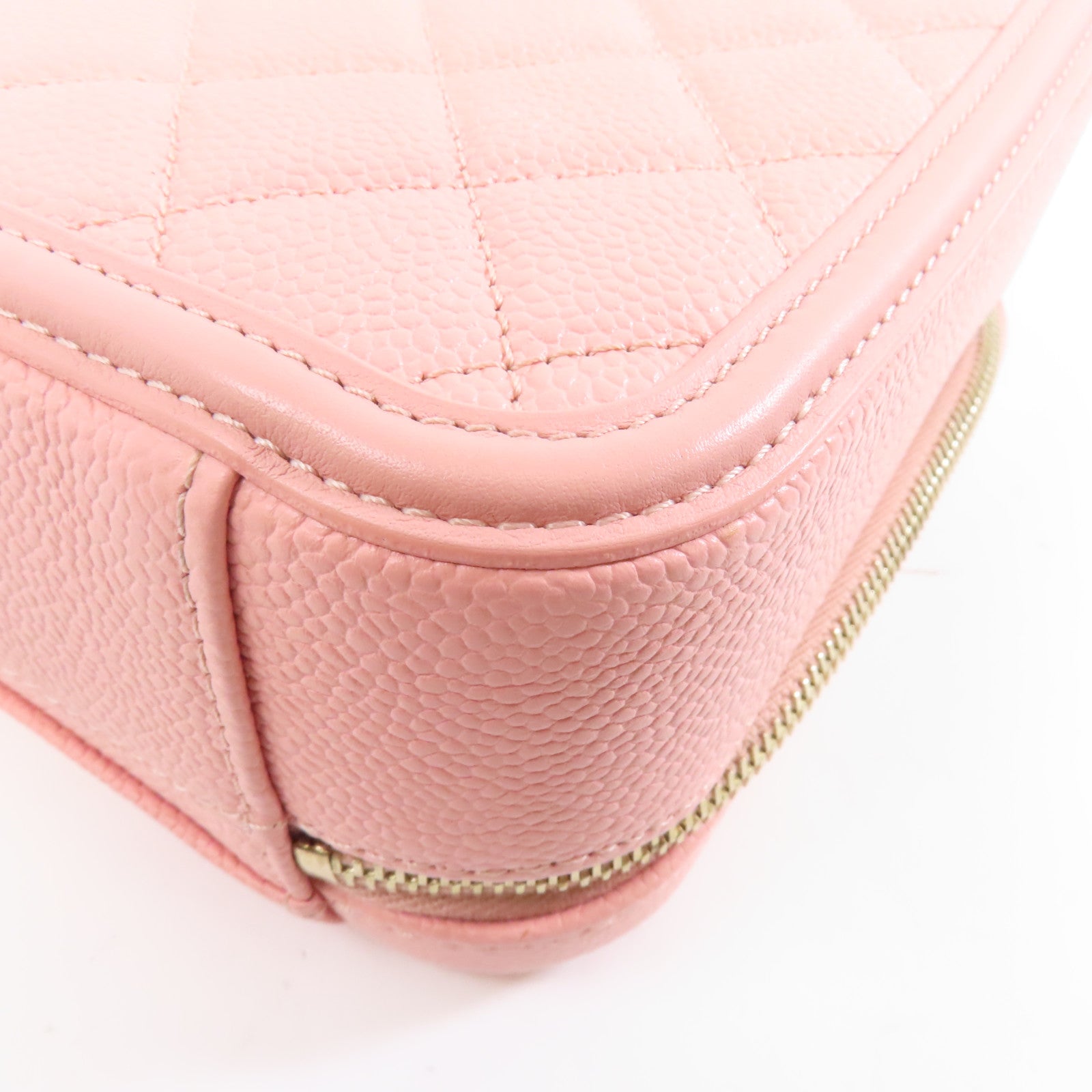CHANEL 菱格Caviar皮革Vanity Case金扣手挽肩背兩用袋粉紅色