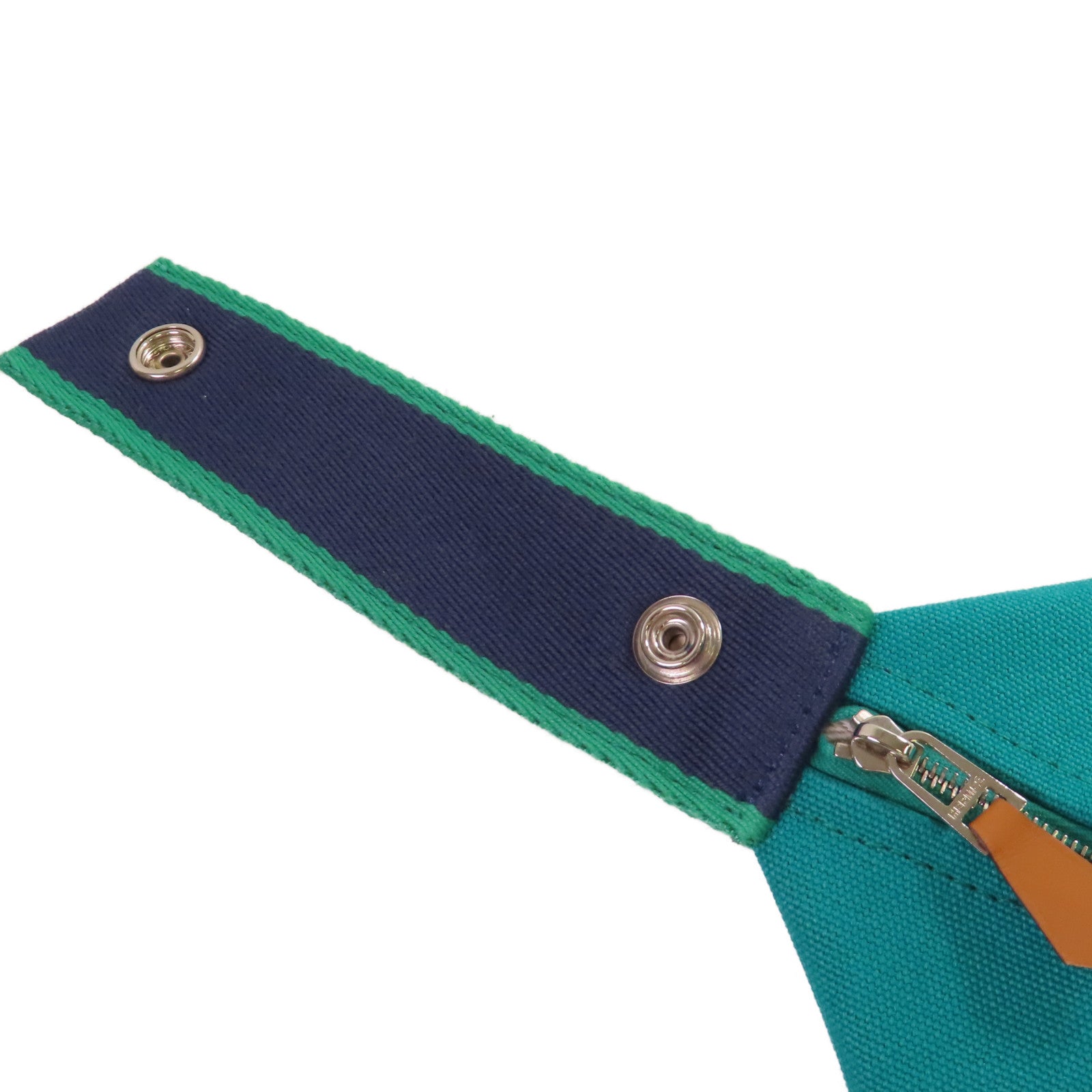 HERMES 帆布Small Bride-a-Brac Case銀扣手挽袋綠色