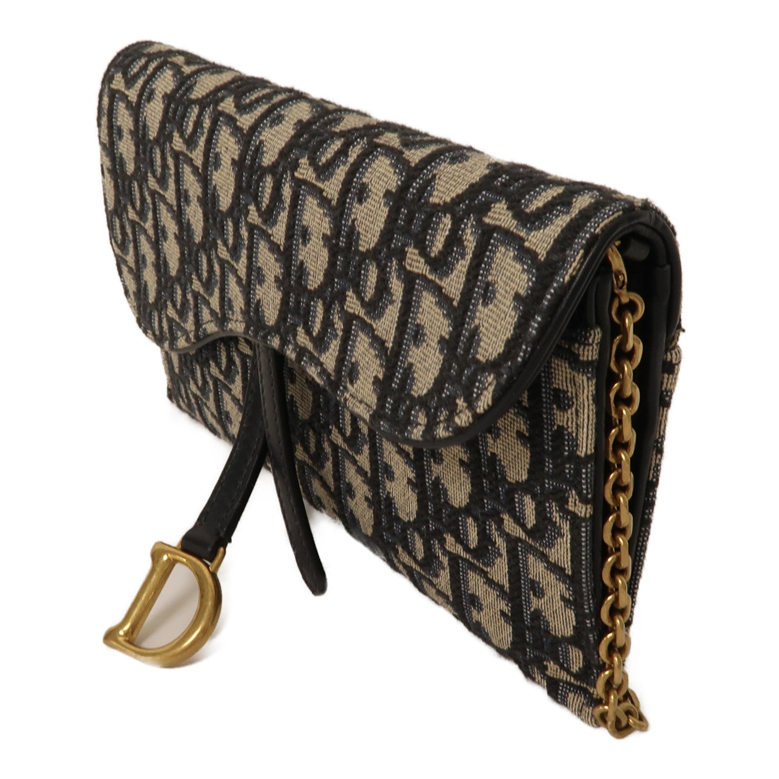 Dior 帆布Shoulder Bag金扣鏈帶肩背袋藍色/米色