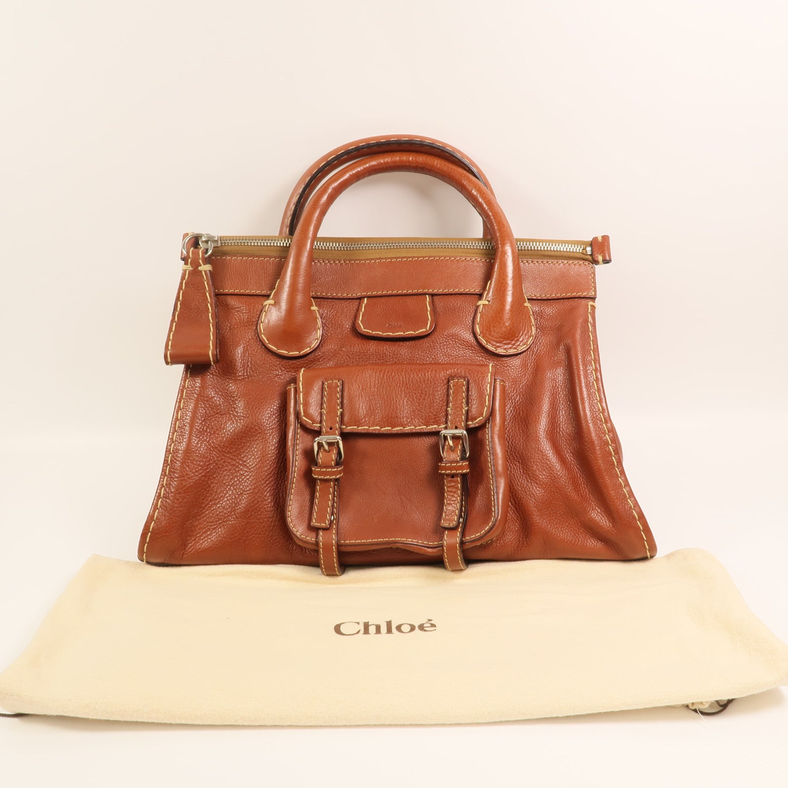Chloe 牛皮皮革Hand Bag銀扣手挽袋