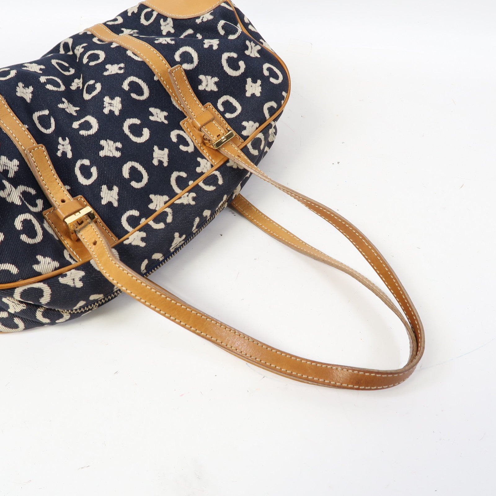 CELINE 帆布Shoulder Bag金扣肩背袋深藍色