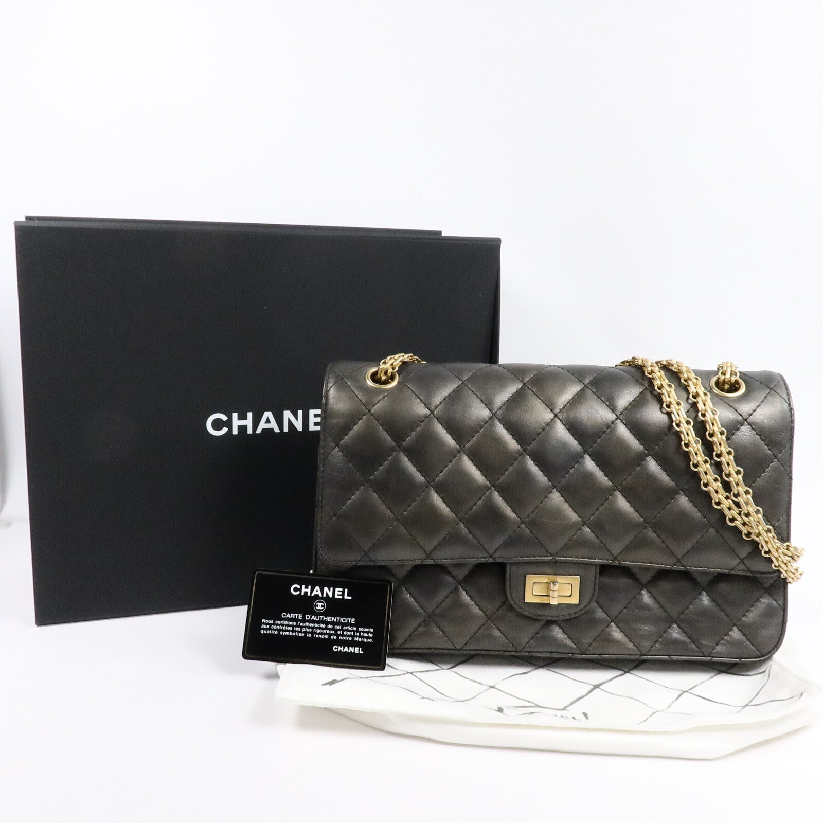 CHANEL 牛皮皮革2.55 Large鏈帶肩背袋