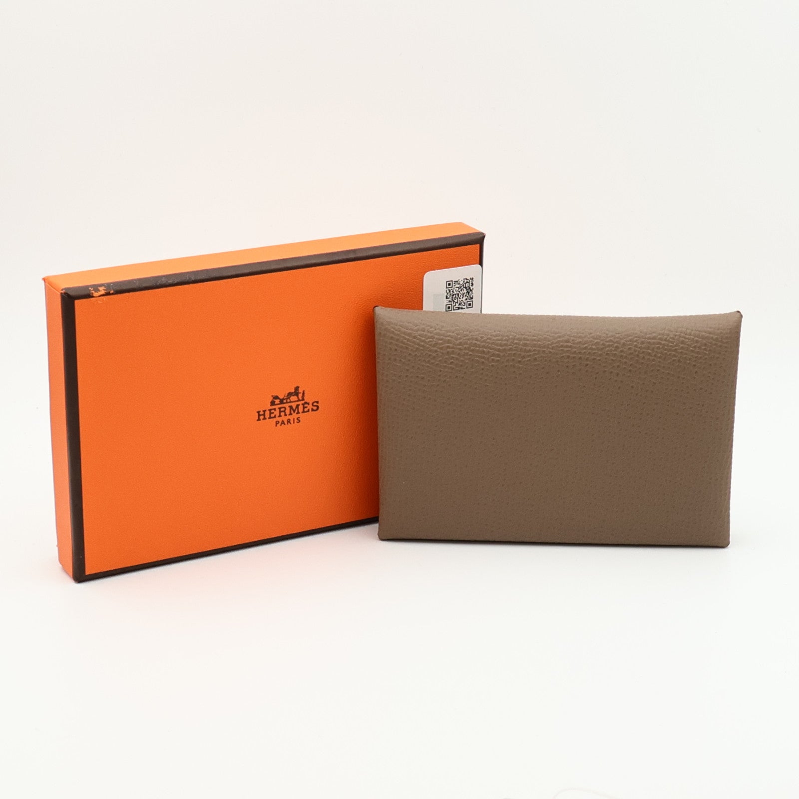 HERMES 【激減優惠】Epsom皮革Calvi Card Case銀扣卡片套Etoupe