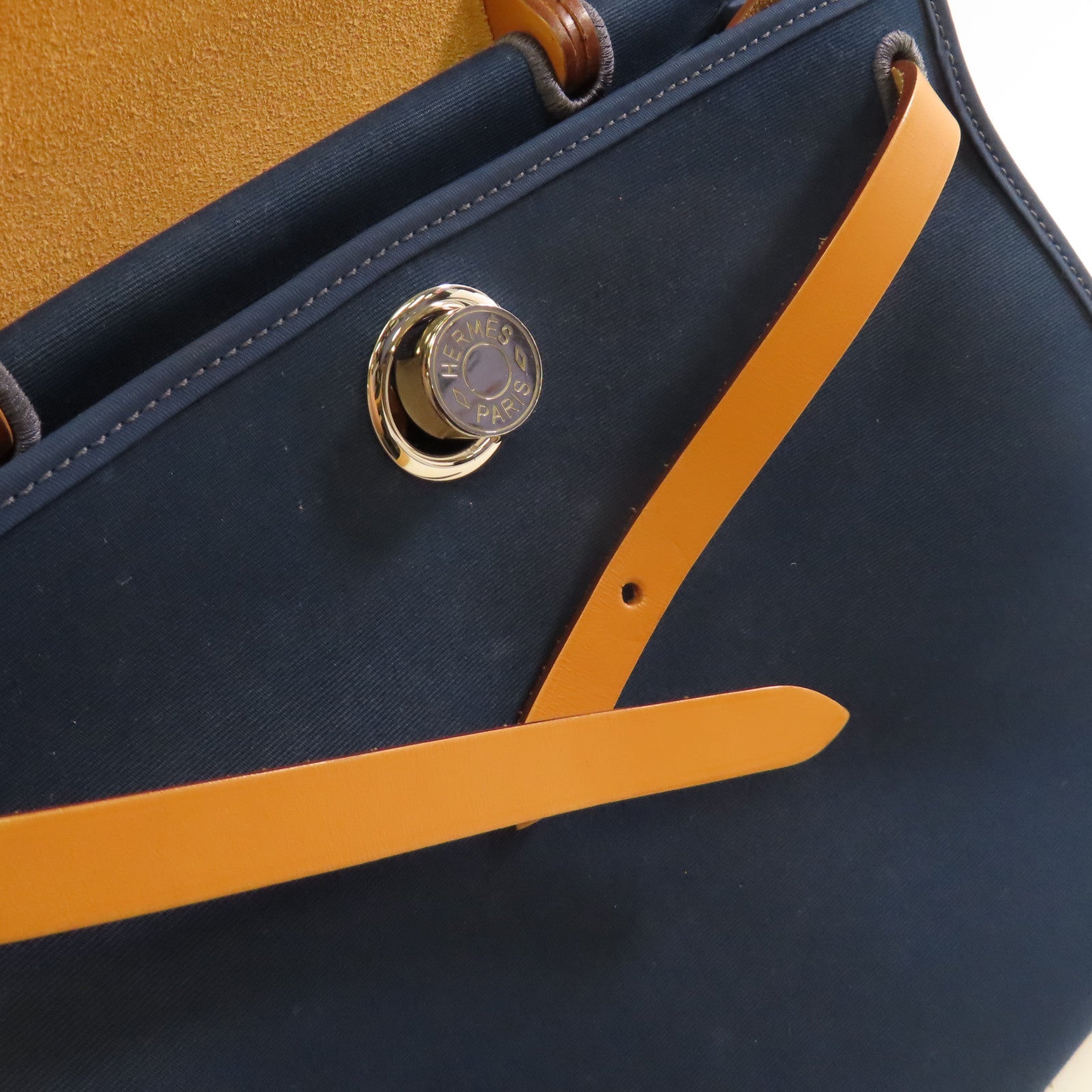 HERMES 帆布Herbag PM 2Way Shoulder Bag銀扣手挽肩背兩用袋馬爾他藍色/啡色