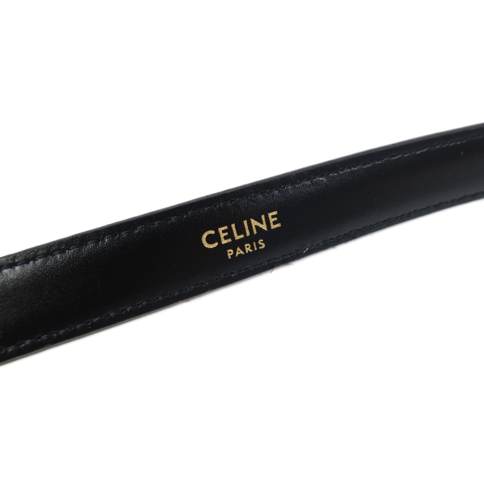 CELINE 牛皮皮革Triomphe Belt金扣皮帶黑色
