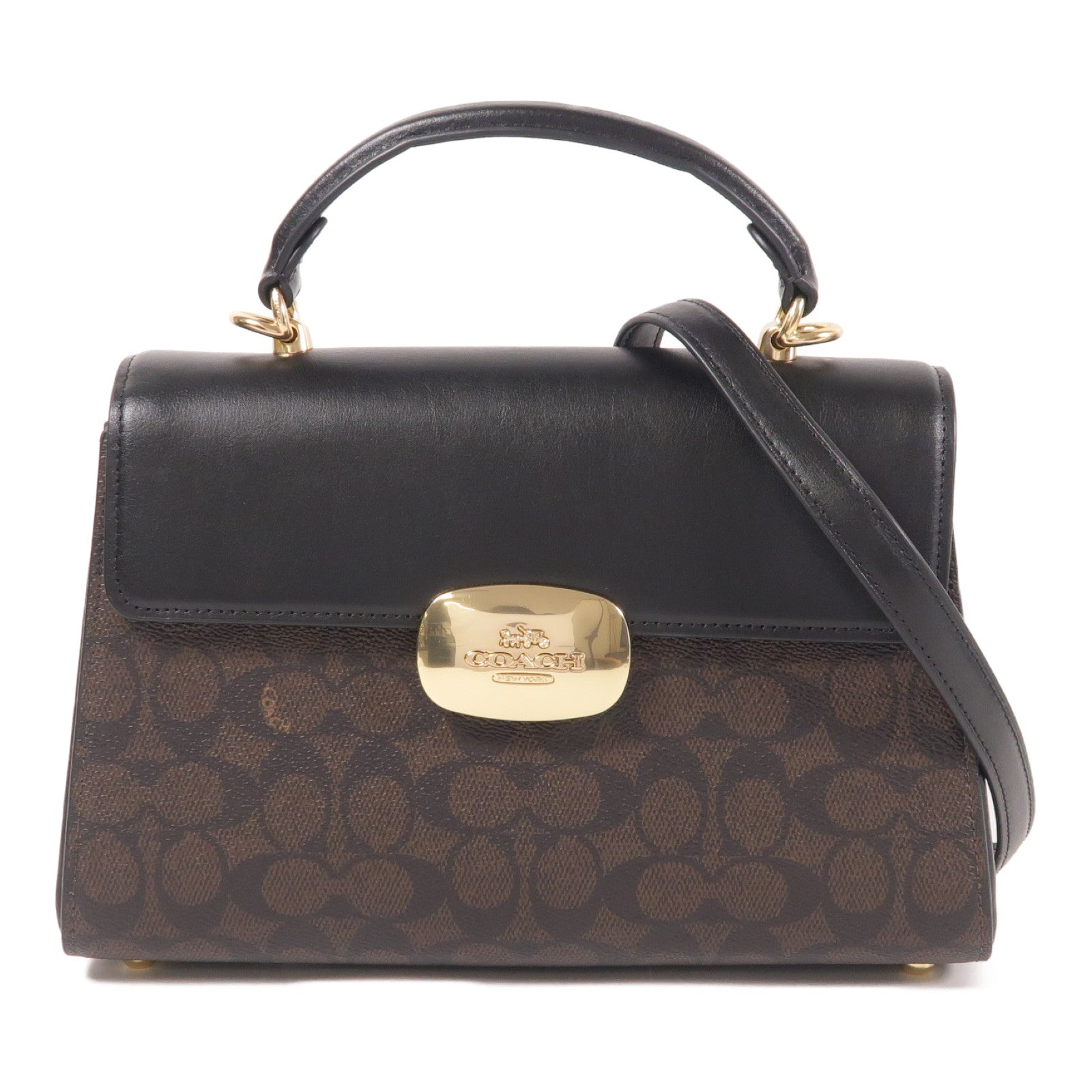 COACH 塗層帆布Eliza Top Handle Bag金扣手挽肩背兩用袋