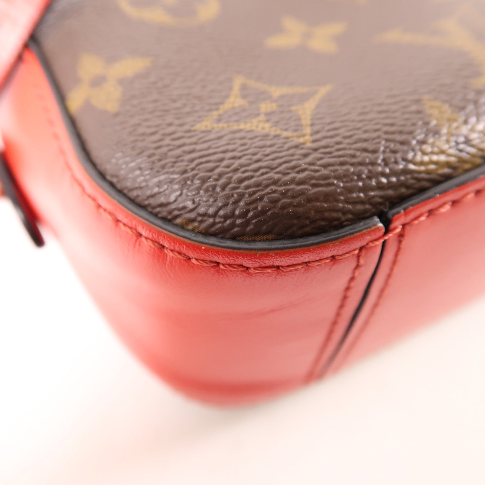 LOUIS VUITTON LV GHW Saintonge 2 Way Shoulder Handbag M43556 Monogram Brown/Red