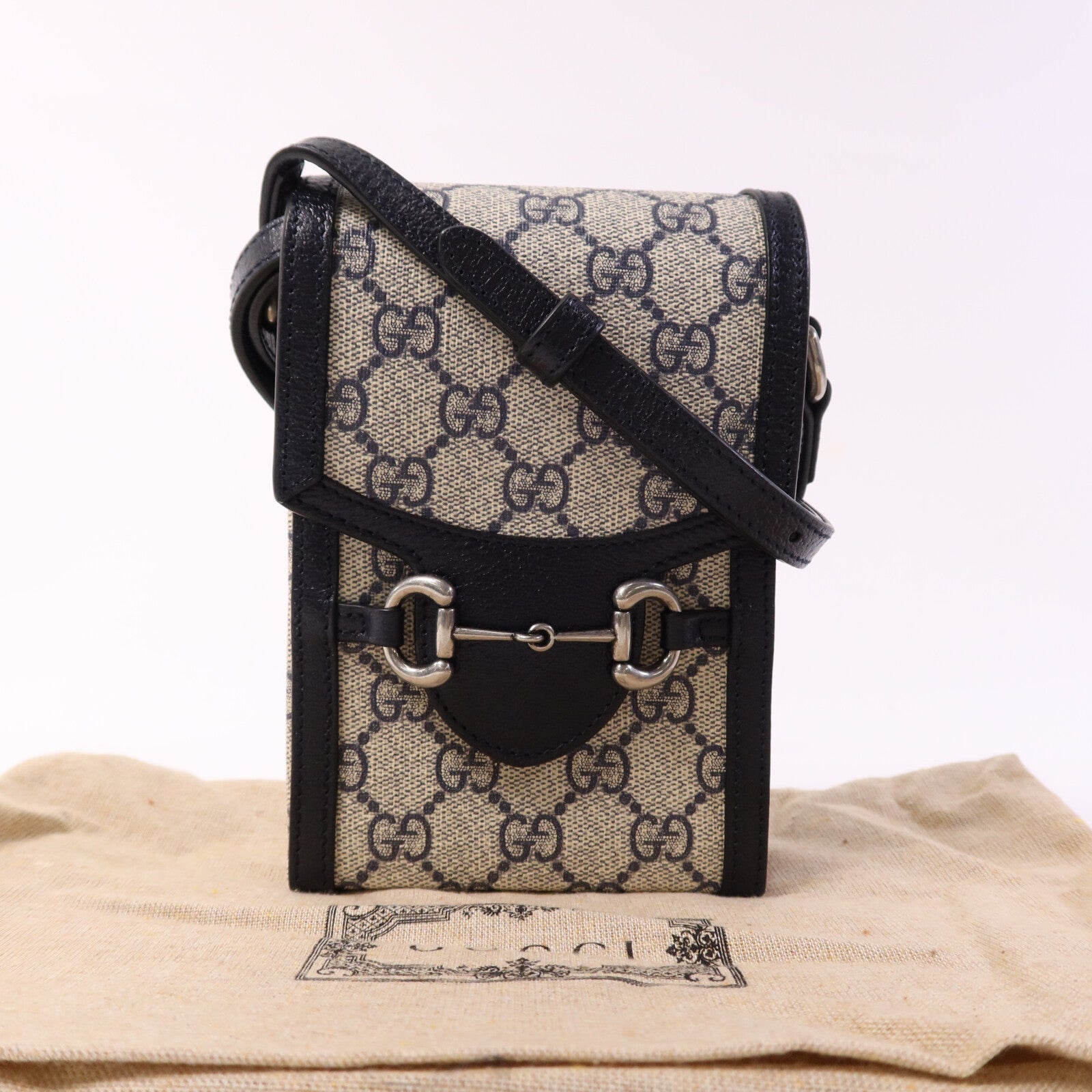 GUCCI 塗層帆布Horsebit 1955 Mini銀扣肩背袋