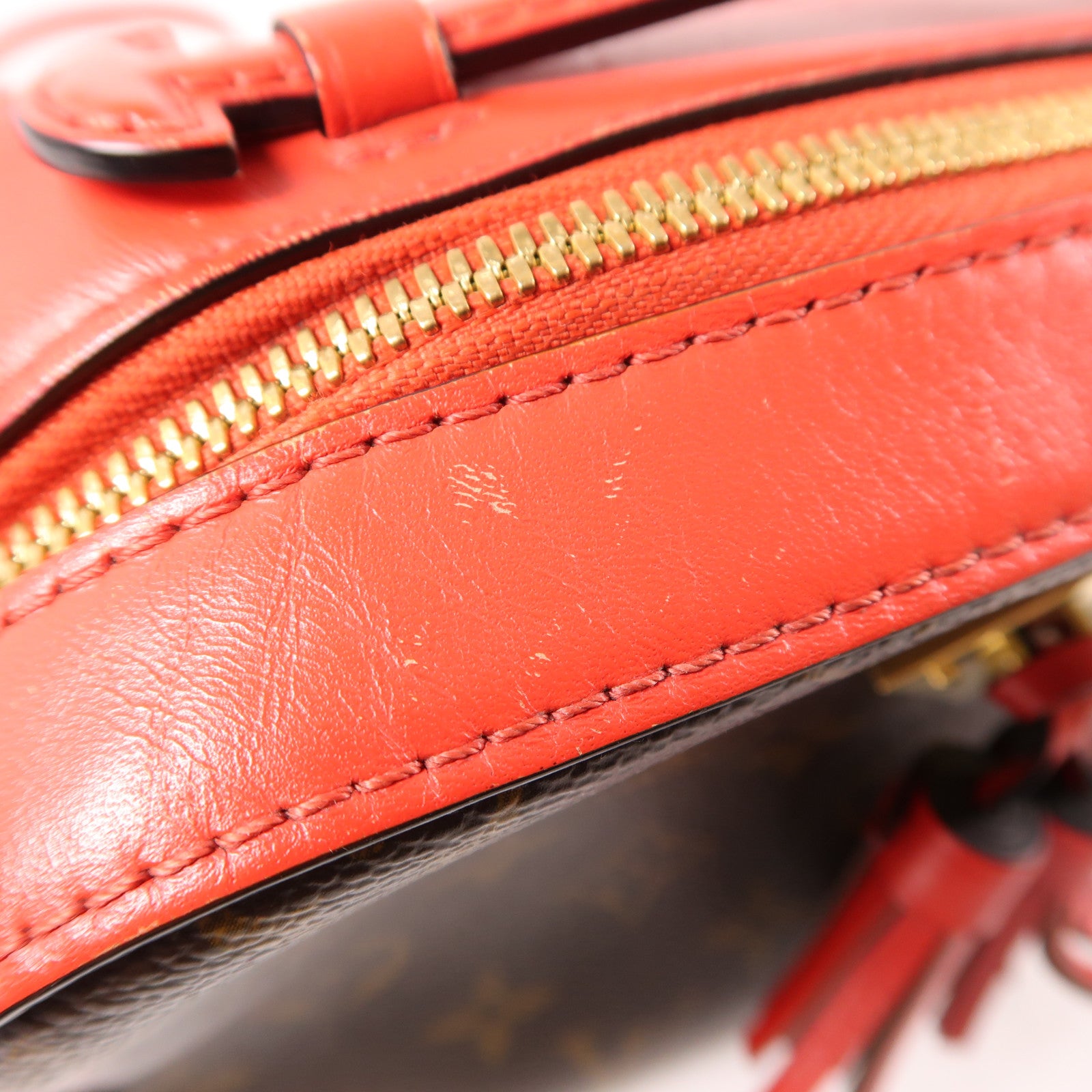 LOUIS VUITTON LV GHW Saintonge 2 Way Shoulder Handbag M43556 Monogram Brown/Red