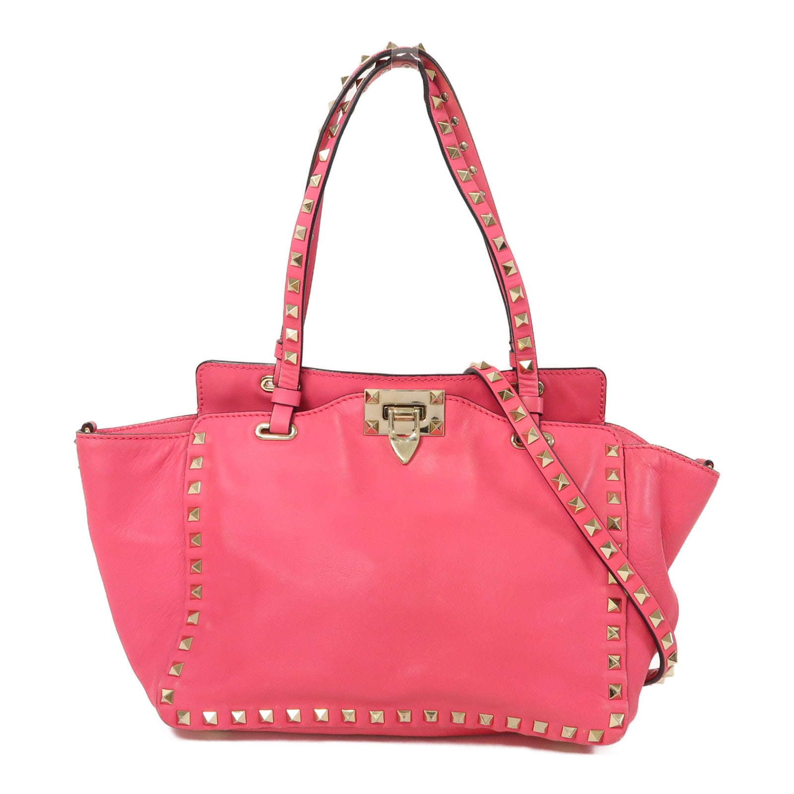 Valentino 牛皮皮革Shoulder Bag金扣手挽肩背兩用袋粉紅色