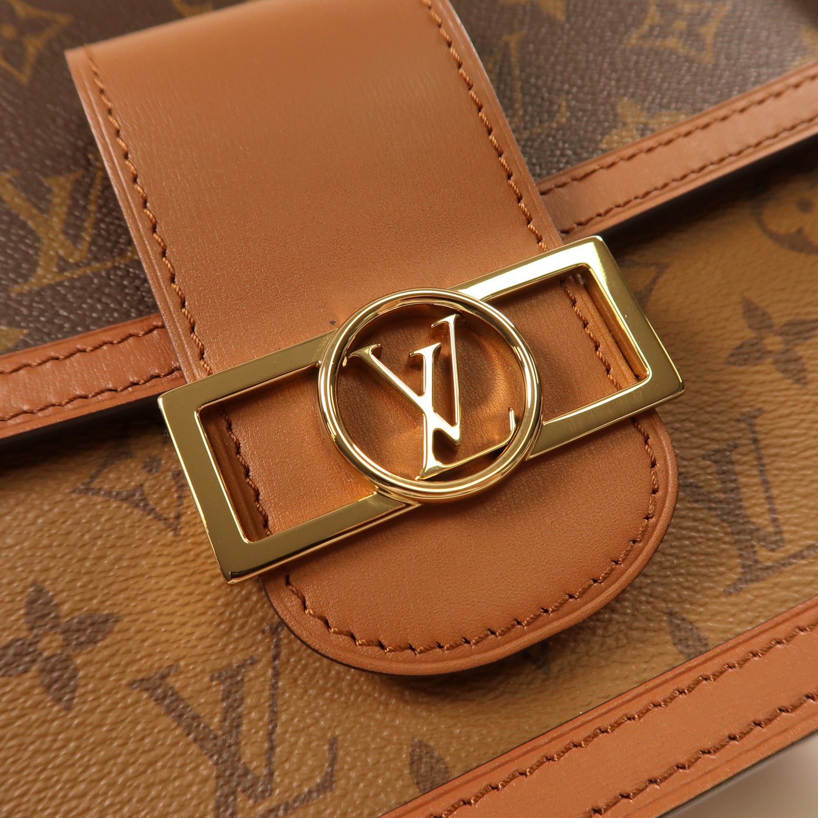LOUIS VUITTON Monogram Reverse Dauphine MM金扣肩背兩用袋啡色