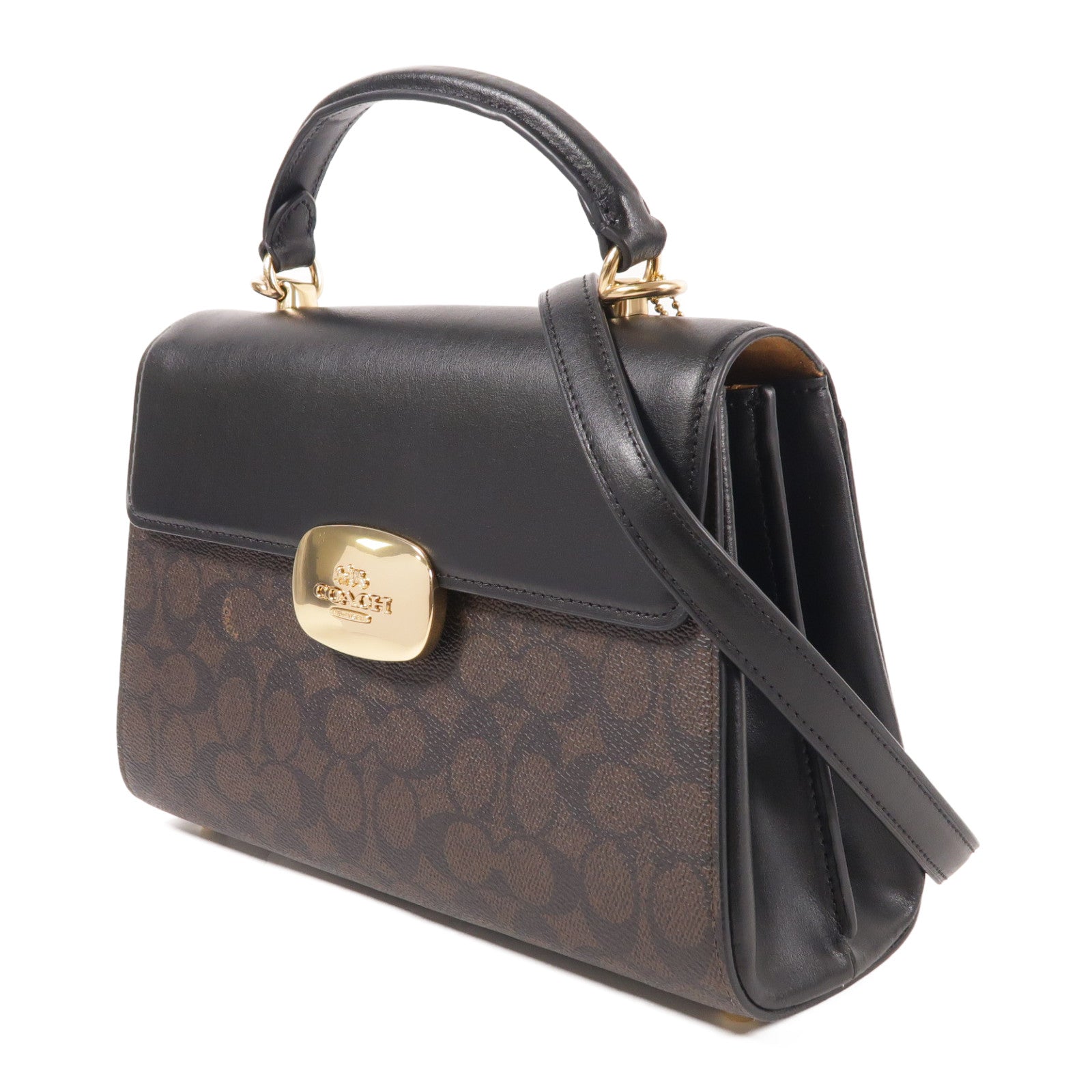 COACH 塗層帆布Eliza Top Handle Bag金扣手挽肩背兩用袋