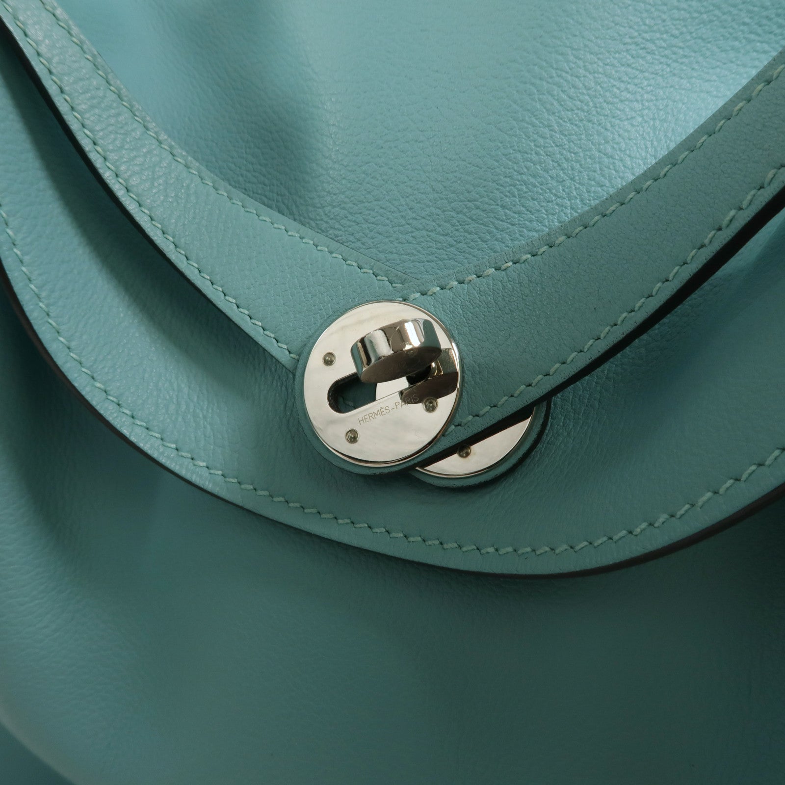 HERMES Evercolor皮革Lindy 30銀扣手挽肩背兩用袋Bleu Atoll