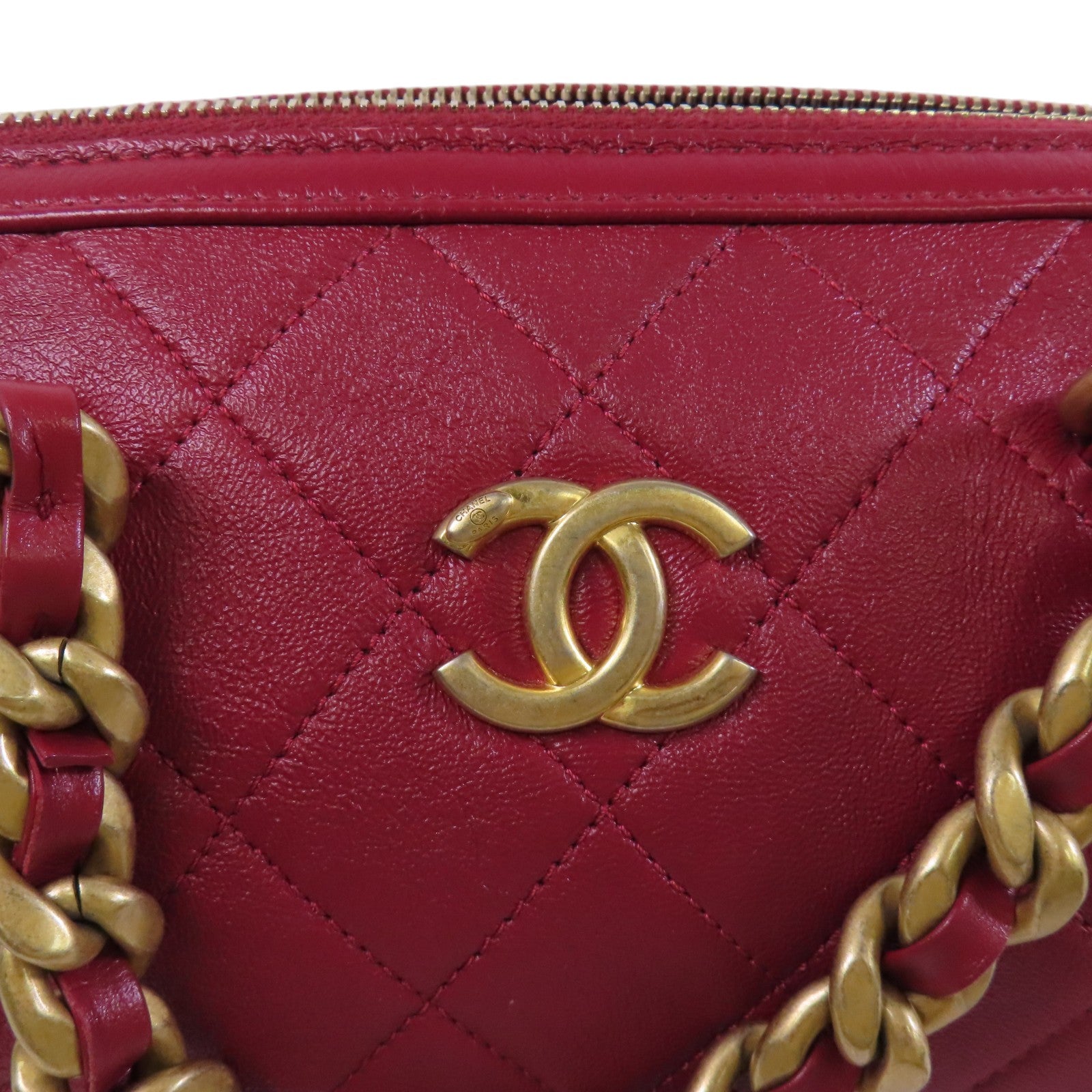 CHANEL 牛皮皮革Chain 2Way Shoulder Bag金扣鏈帶手挽肩背兩用袋