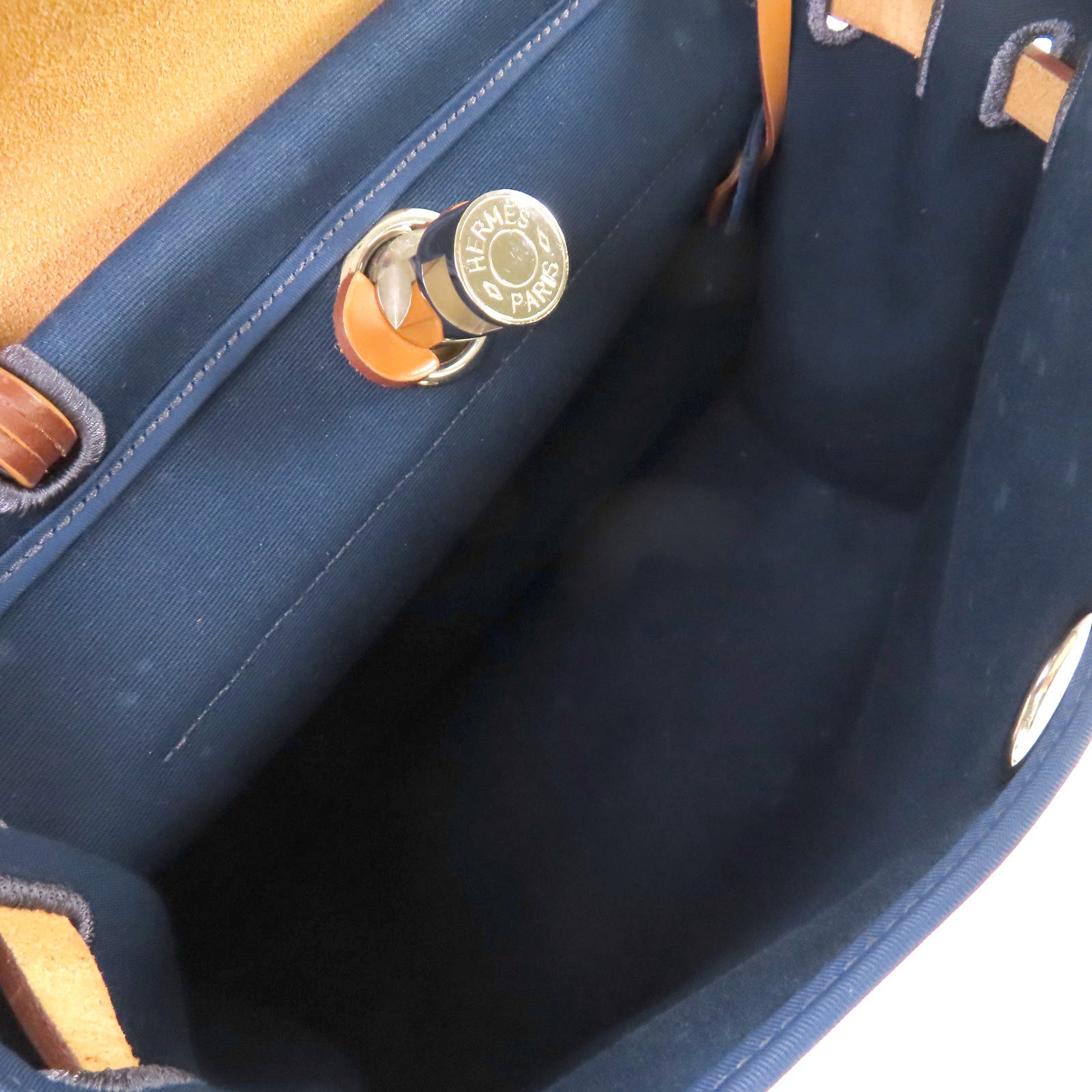 HERMES 帆布Herbag PM 2Way Shoulder Bag銀扣手挽肩背兩用袋馬爾他藍色/啡色