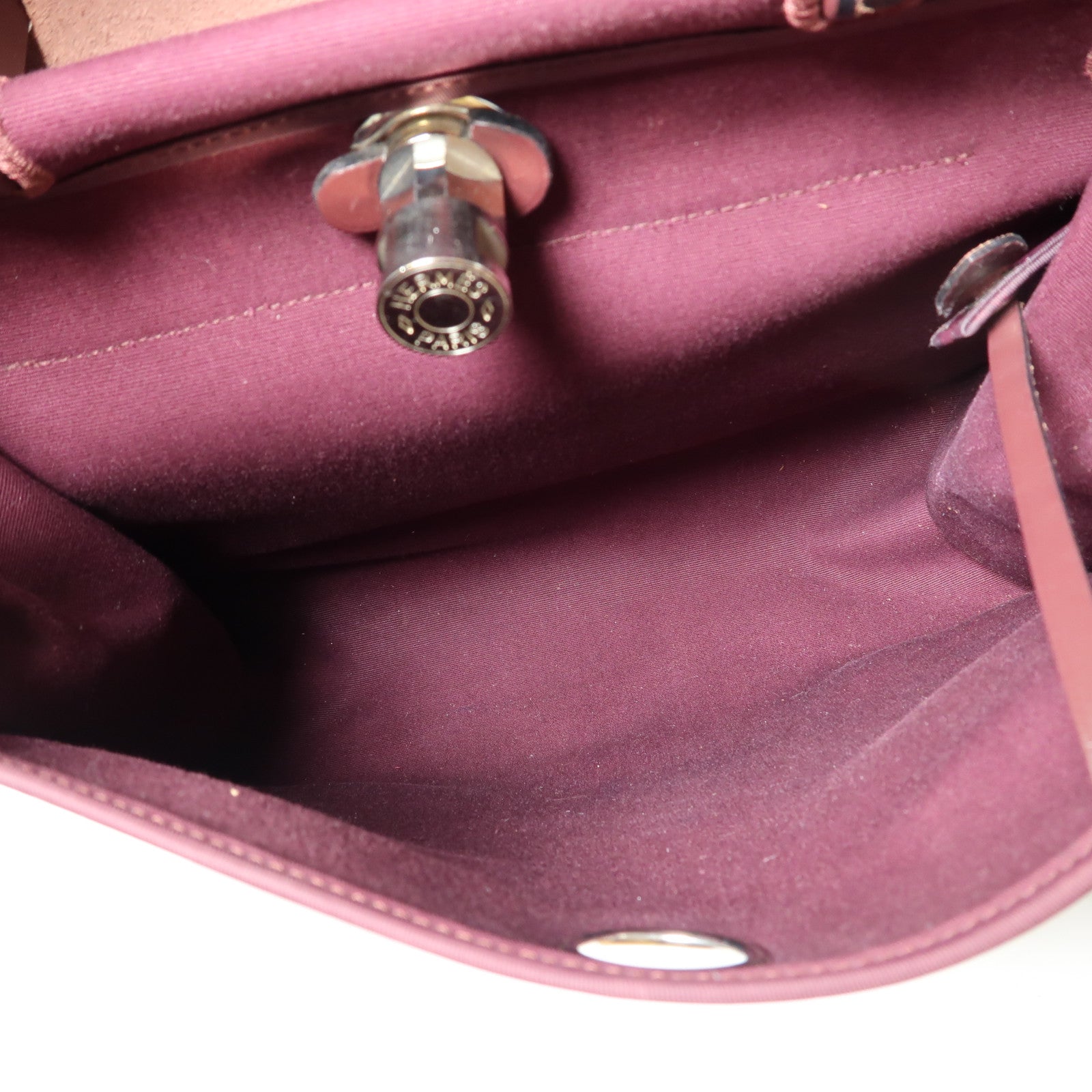 HERMES 帆布Herbag PM銀扣手挽肩背兩用袋波爾多酒紅色