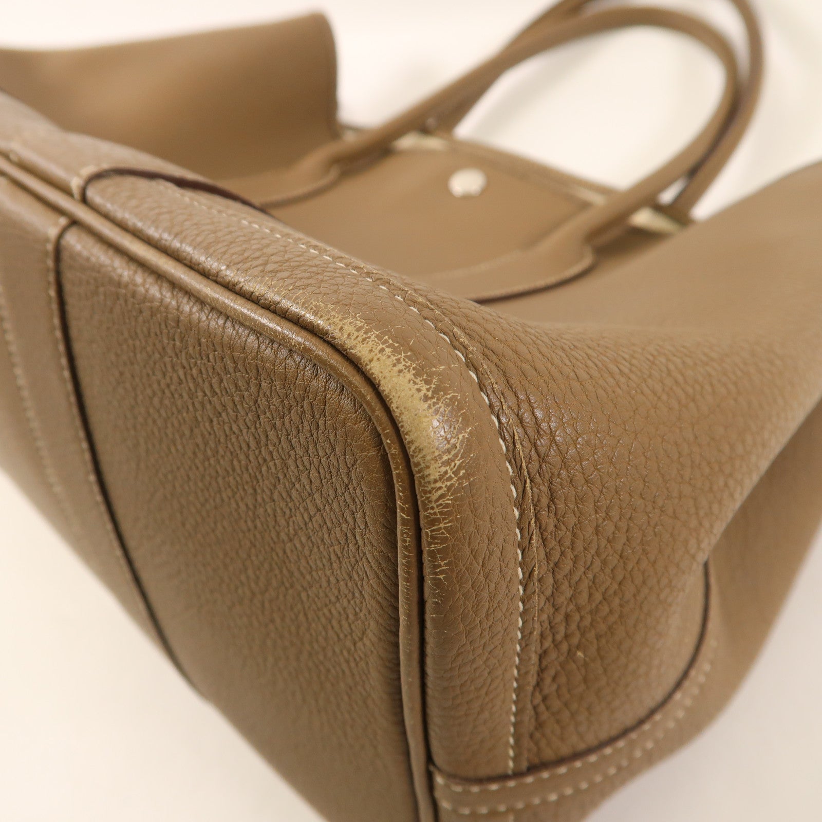 HERMES Negonda皮革Garden Party PM銀扣手挽袋Etoupe