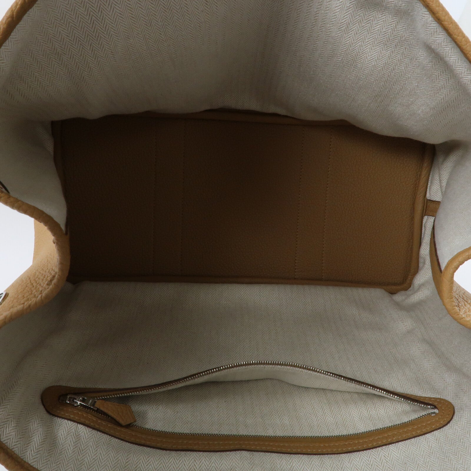 HERMES Clemence皮革GardenParty PM銀扣手挽袋Biscuit