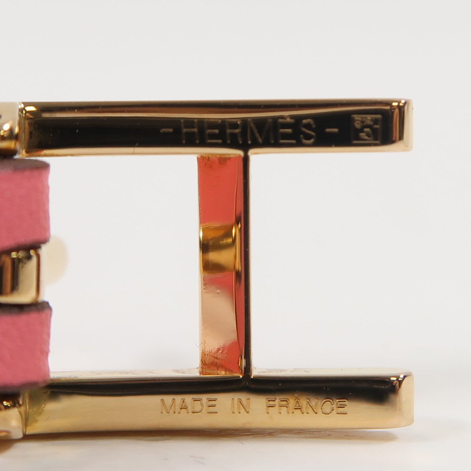 HERMES Swift皮革Hapi Bracelet金扣手鏈粉紅色