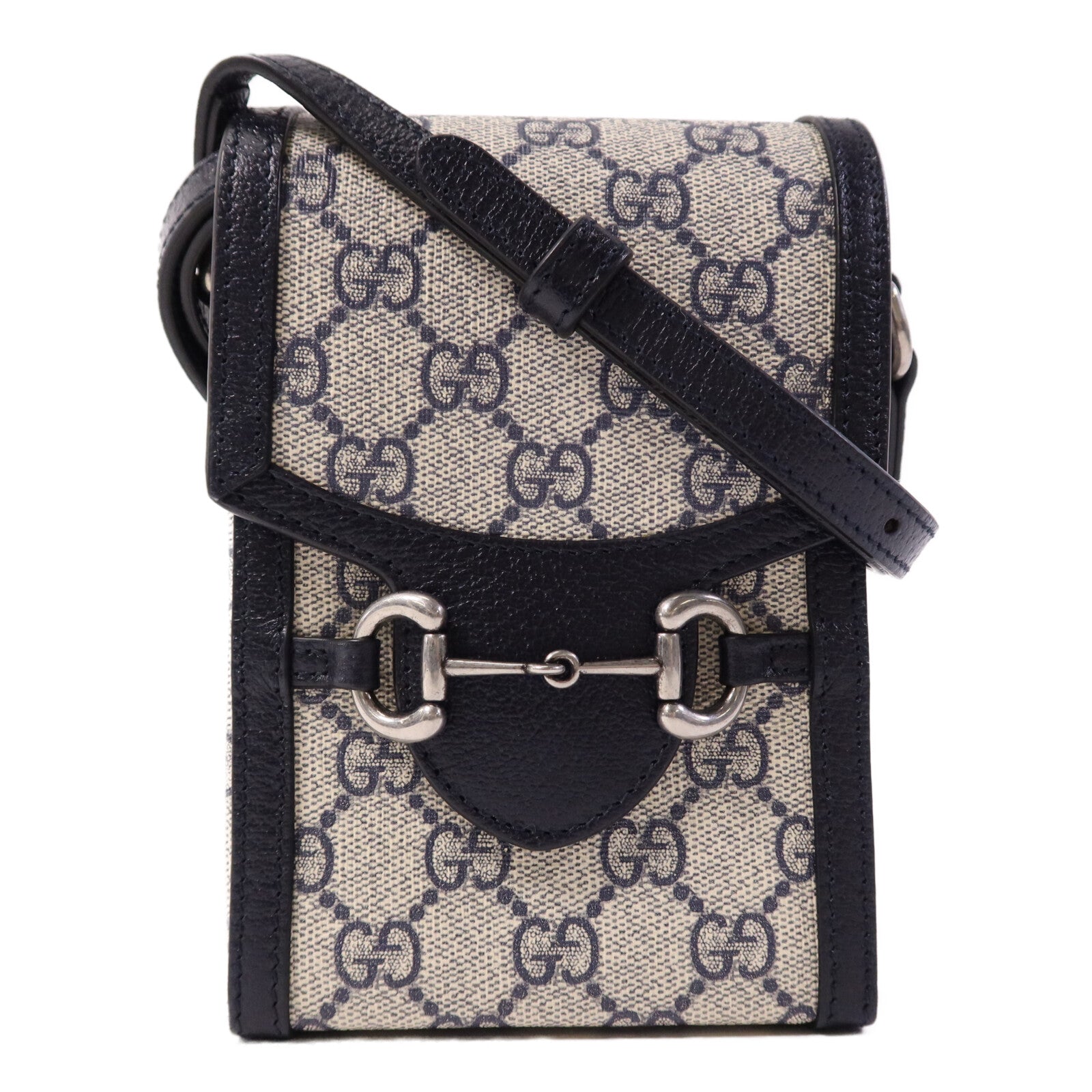 GUCCI 塗層帆布Horsebit 1955 Mini銀扣肩背袋