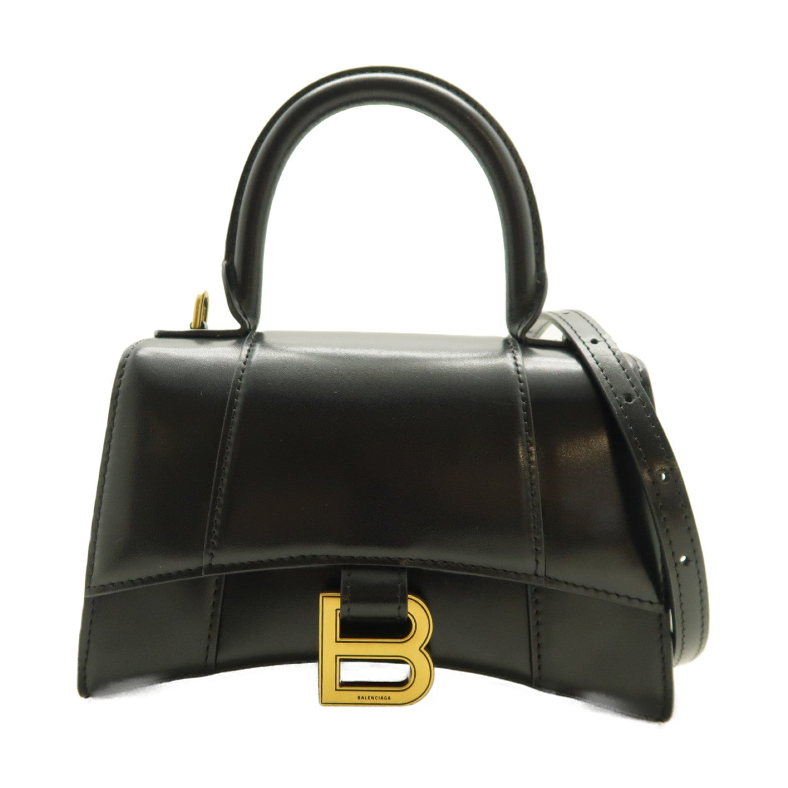 BALENCIAGA 牛皮皮革Hourglass XS金扣手挽肩背兩用袋黑色