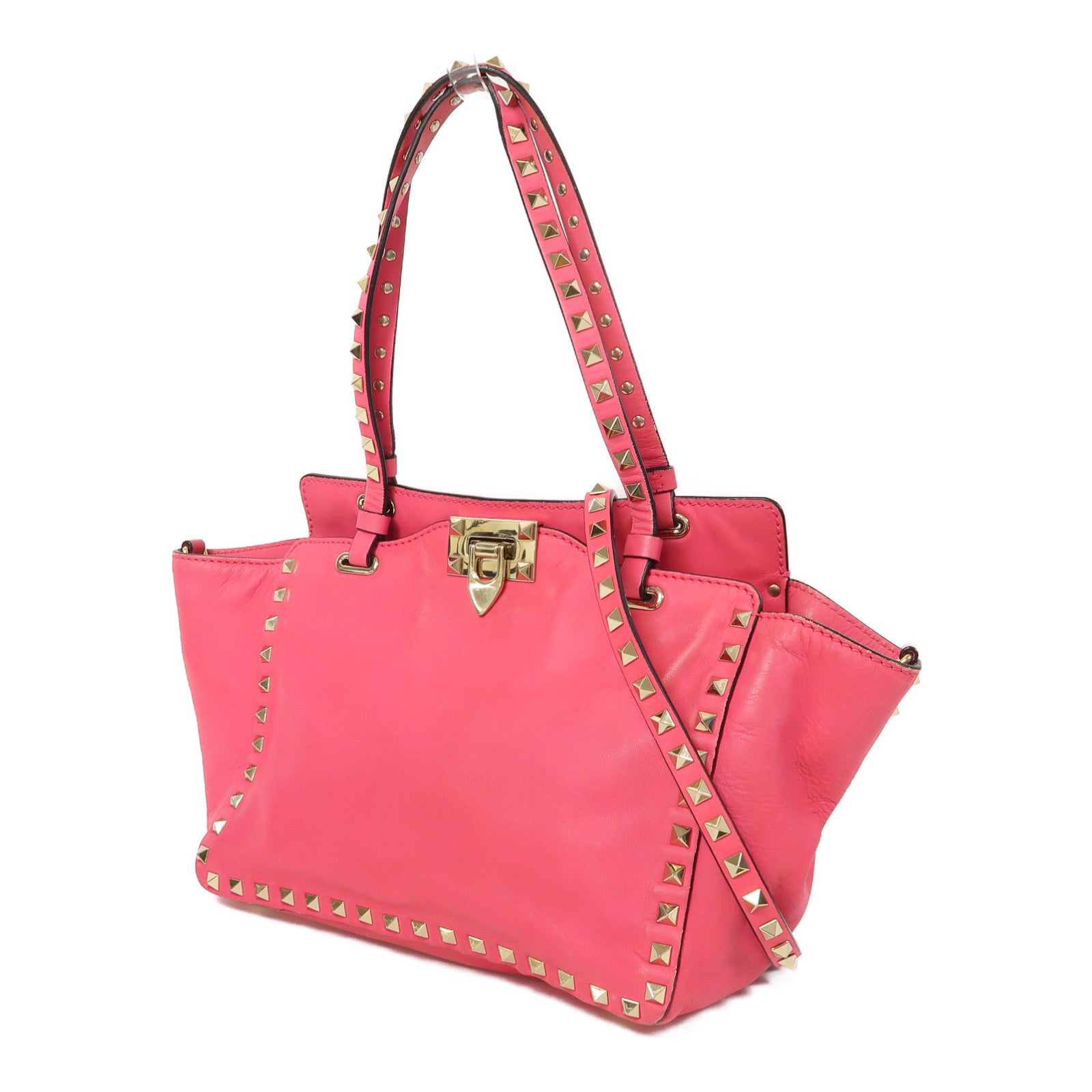 Valentino 牛皮皮革Shoulder Bag金扣手挽肩背兩用袋粉紅色