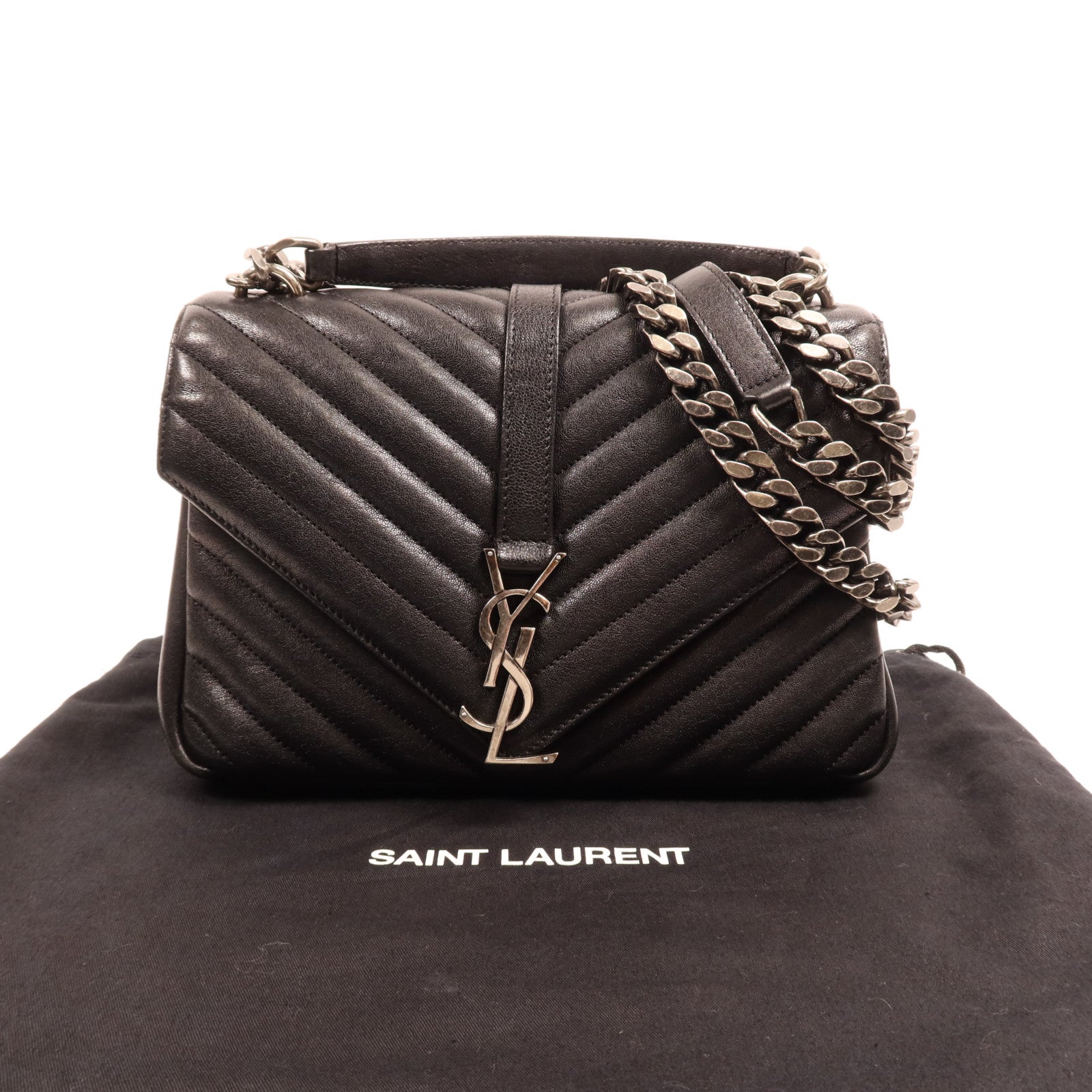 SAINT LAURENT 牛皮皮革College銀扣鏈帶肩背袋