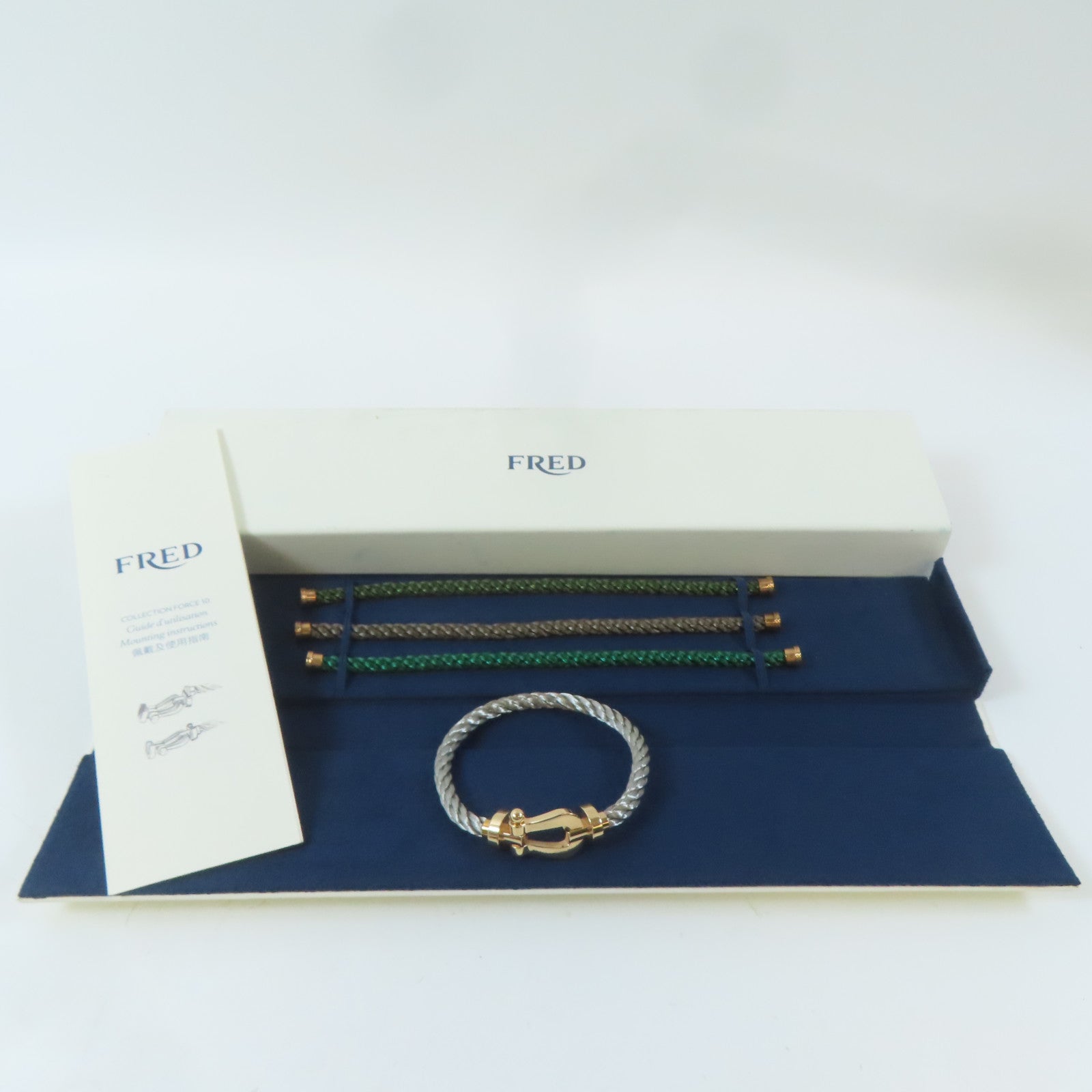 FRED 18K黃金Force 10 Bracelet手鐲銀色/綠色/啡色#15cm