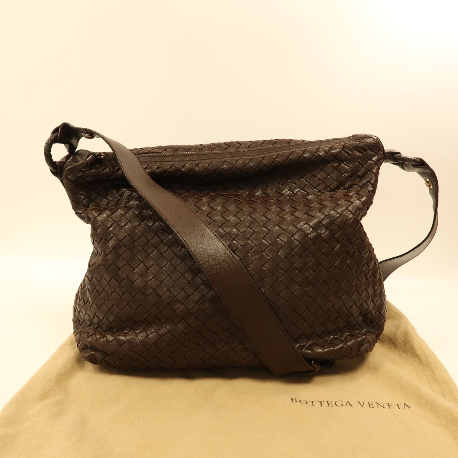 BOTTEGA VENETA 織紋皮革Shoulder Bag金扣肩背袋啡色