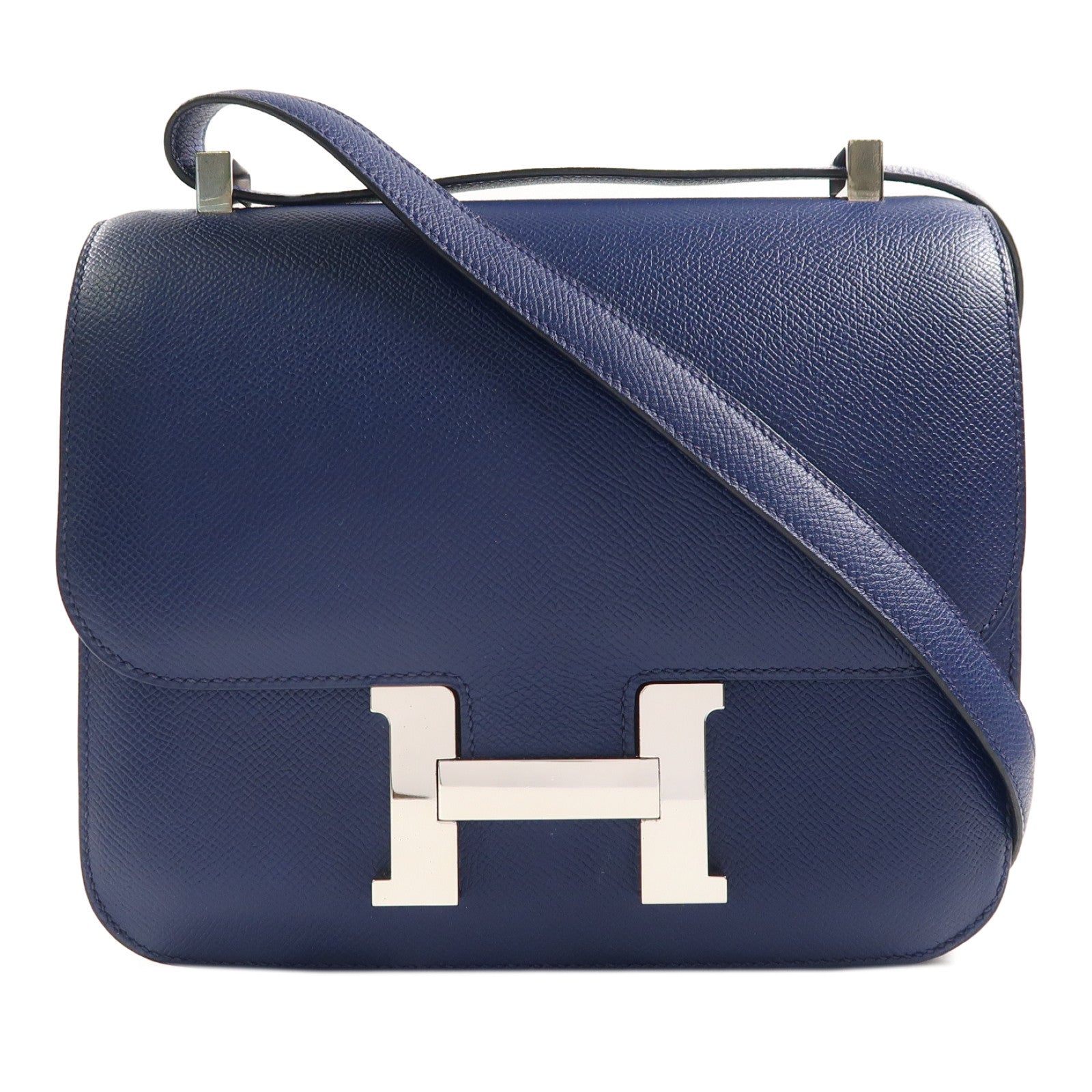 HERMES Epsom皮革Constance 24銀扣肩背袋Bleu Saphir藍色