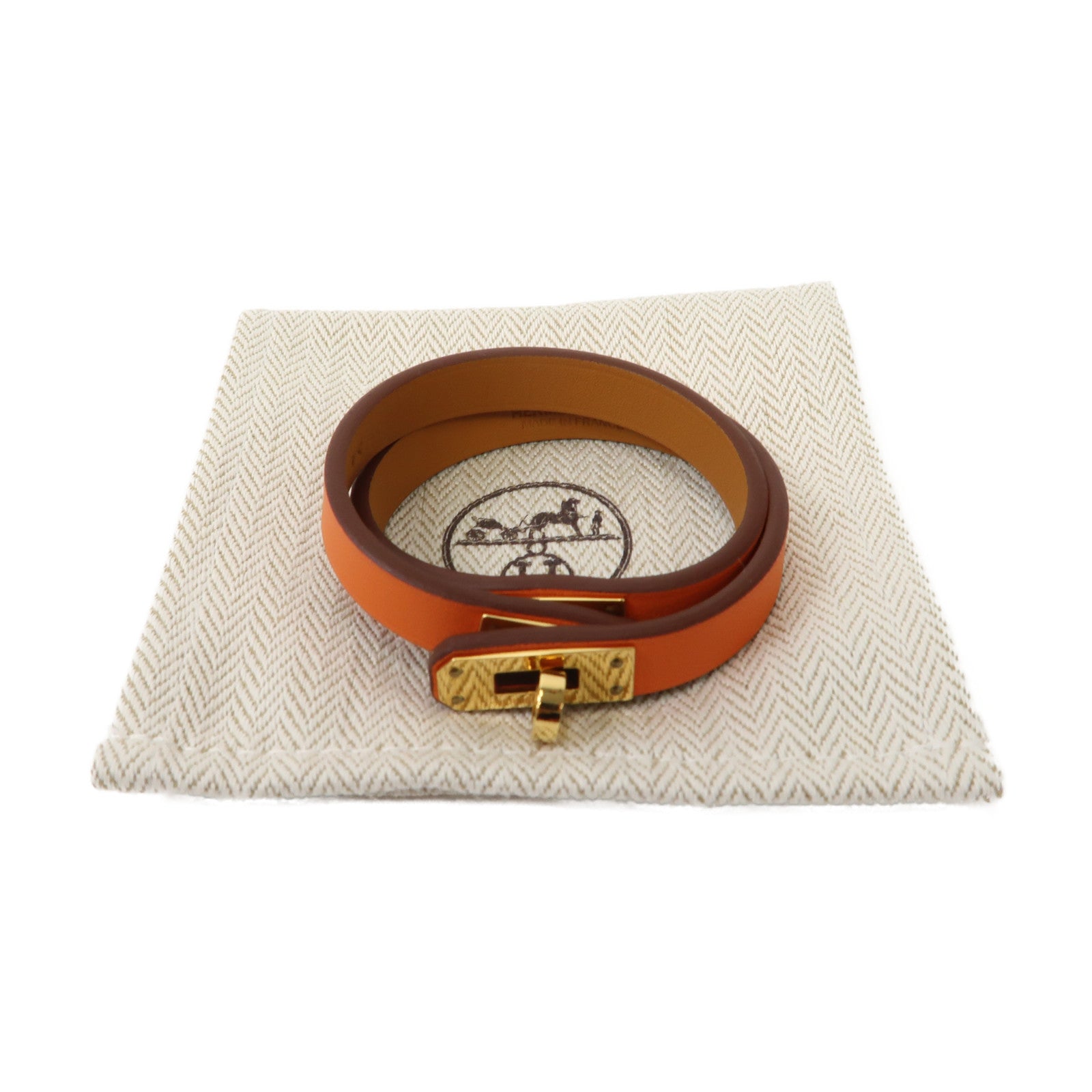 HERMES Swift皮革Mini Kelly Double Tour Bracelet金扣手鏈橙色