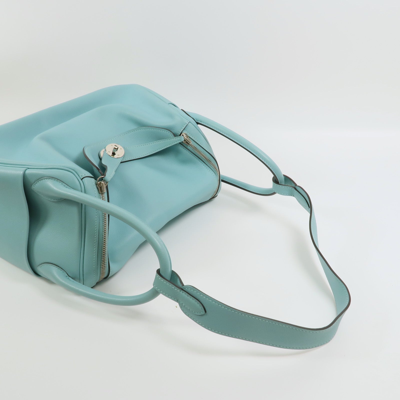 HERMES Evercolor皮革Lindy 30銀扣手挽肩背兩用袋Bleu Atoll