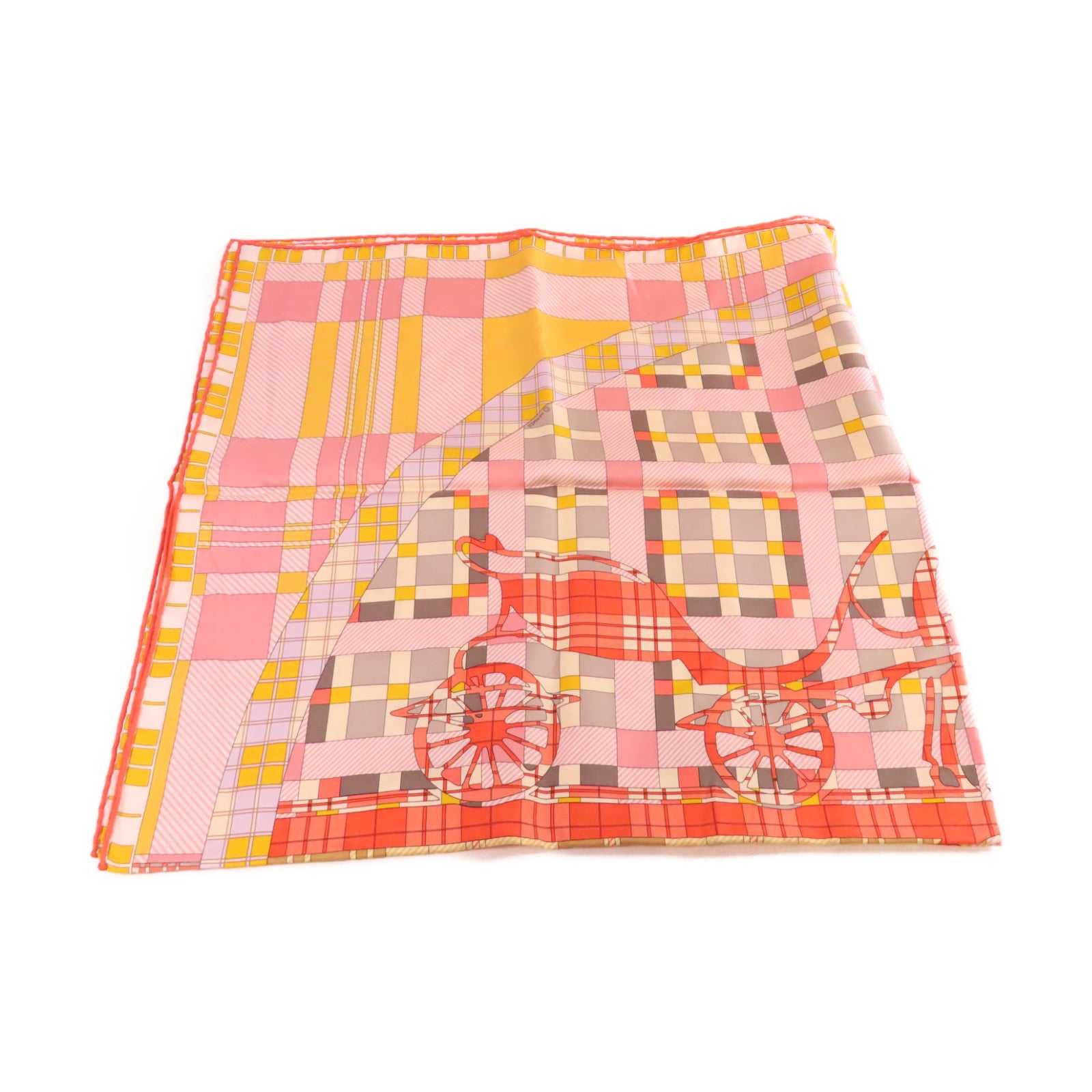 HERMES 絲質90x90 Scarf絲巾黃色/橙色/彩色