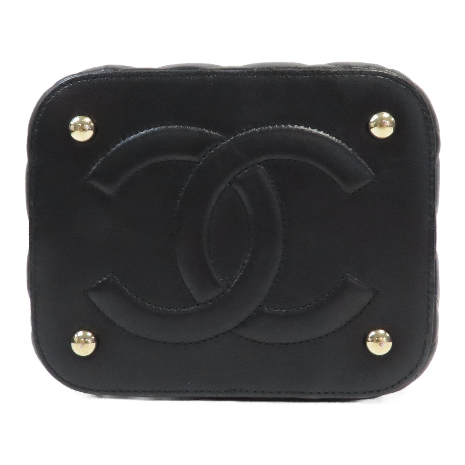 CHANEL 【激減優惠】菱格羊皮皮革Vanity Case銀扣手挽肩背兩用袋黑色
