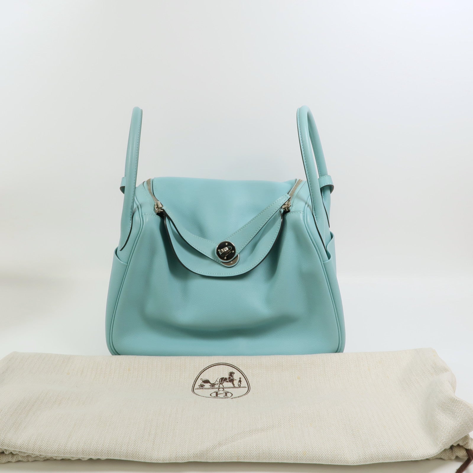 HERMES Evercolor皮革Lindy 30銀扣手挽肩背兩用袋Bleu Atoll