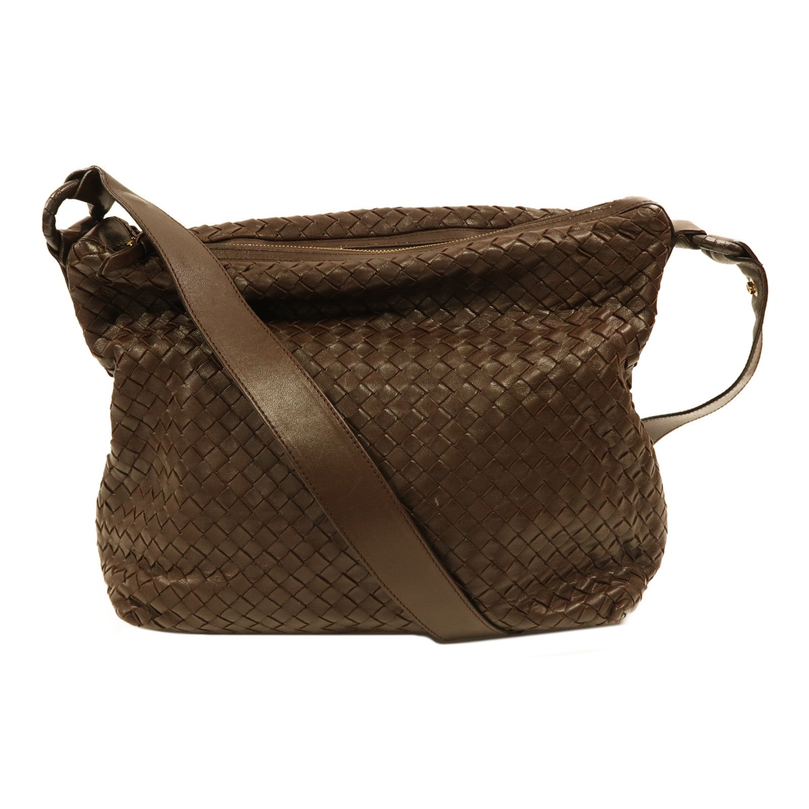 BOTTEGA VENETA 織紋皮革Shoulder Bag金扣肩背袋啡色