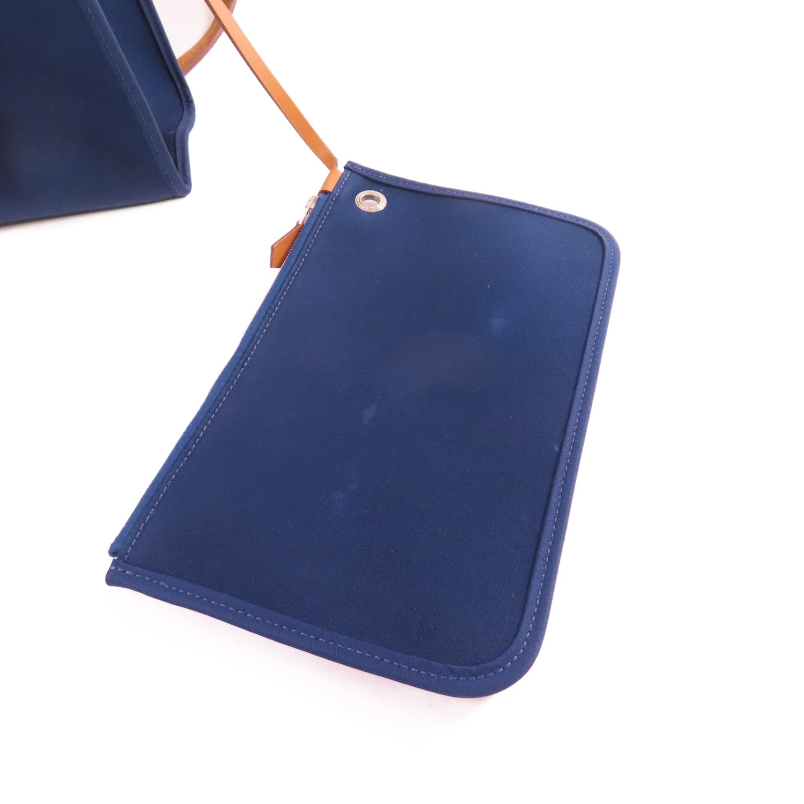 HERMES 帆布Herbag PM 2Way Shoulder Bag銀扣手挽肩背兩用袋馬爾他藍色/啡色