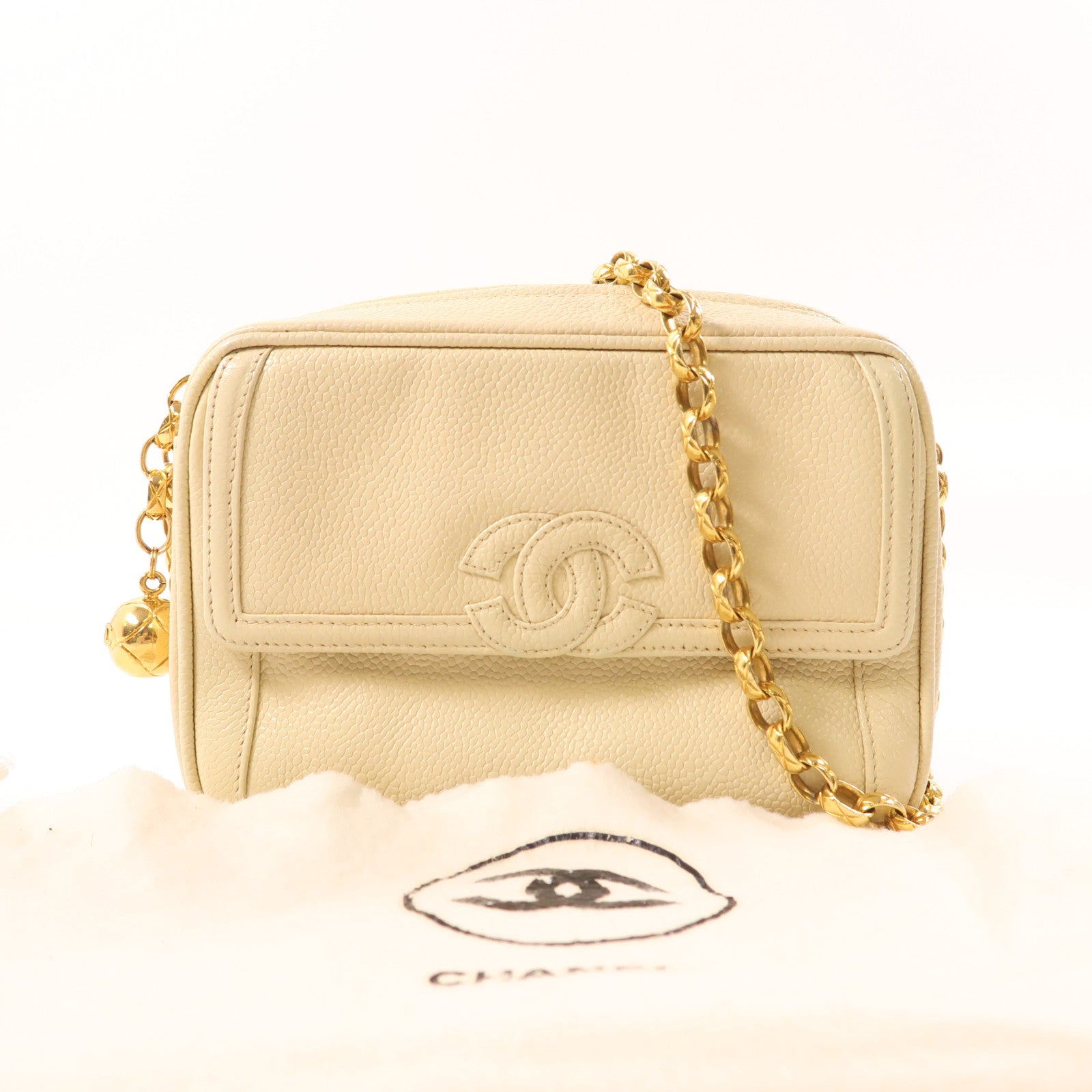 CHANEL 牛皮皮革Chain Shoulder金扣鏈帶肩背袋