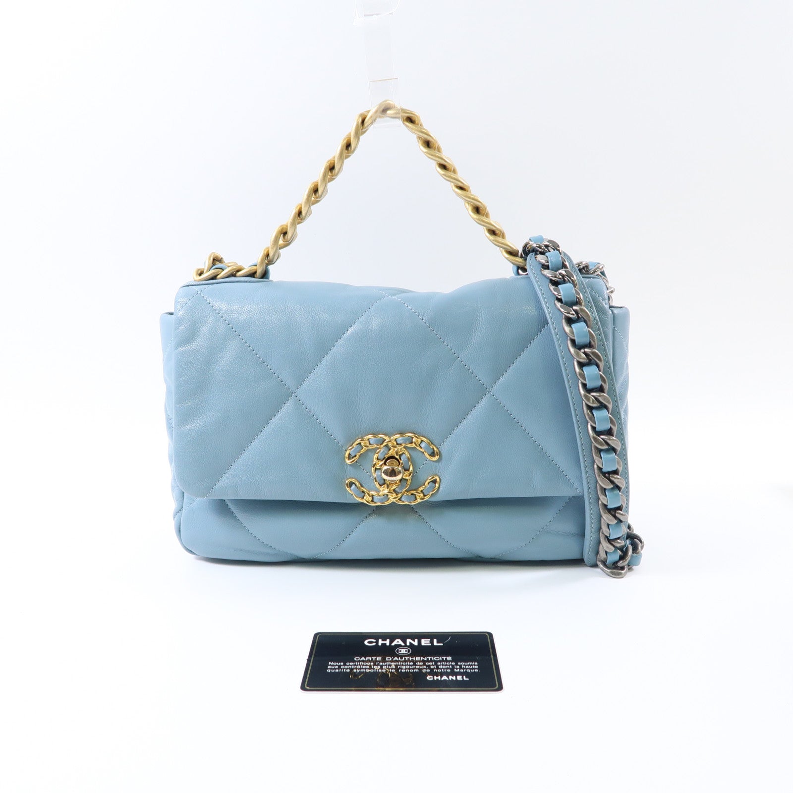 CHANEL 【激減優惠】牛皮皮革C19 Small手挽肩背兩用袋藍色