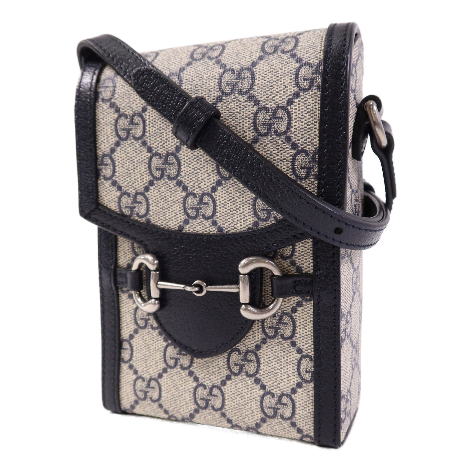 GUCCI 塗層帆布Horsebit 1955 Mini銀扣肩背袋