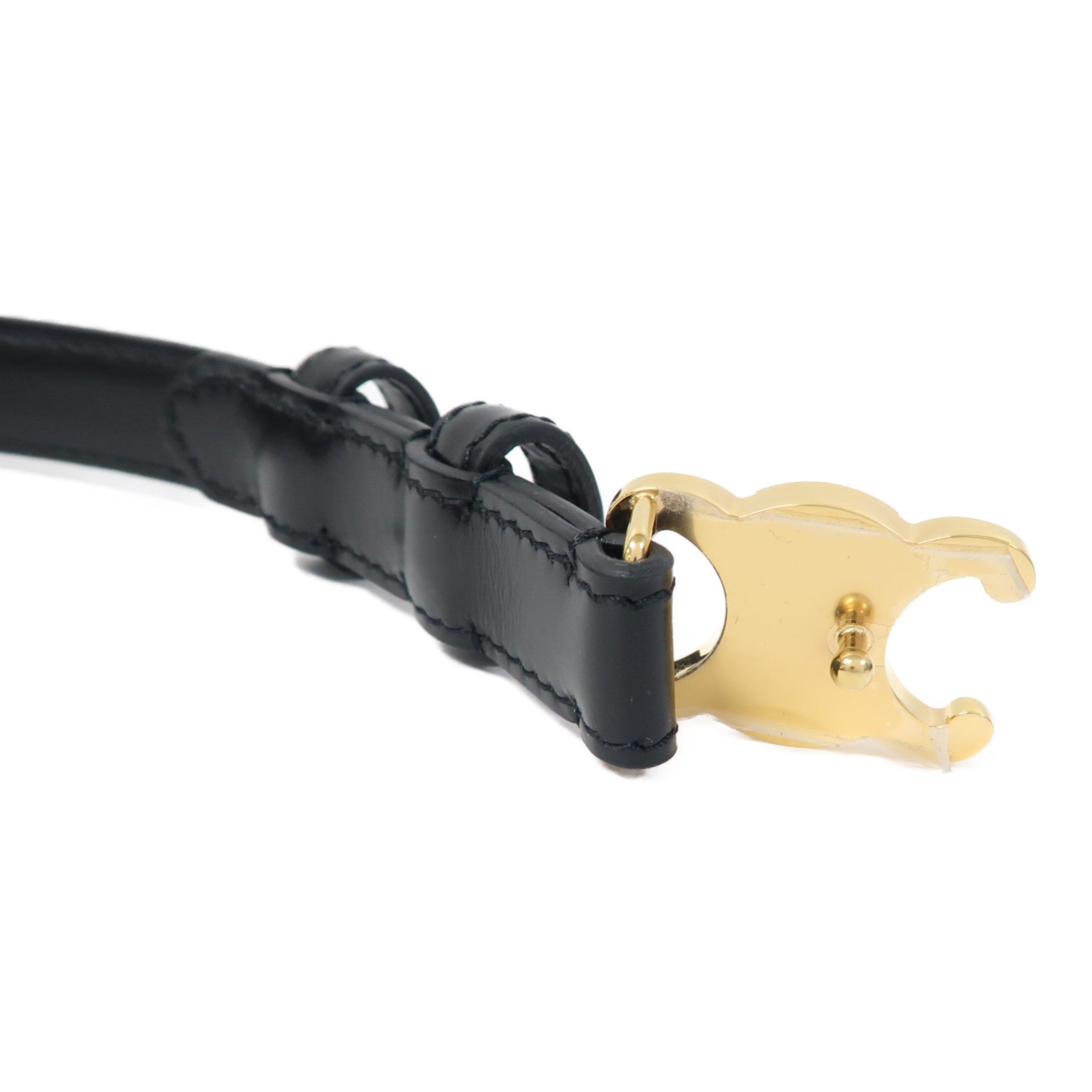 CELINE 牛皮皮革Triomphe Belt金扣皮帶黑色