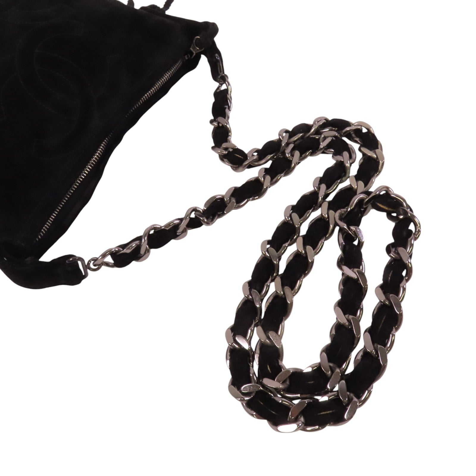 CHANEL 麂皮皮革Vintage Chain Shoulder Bag銀扣鏈帶肩背袋