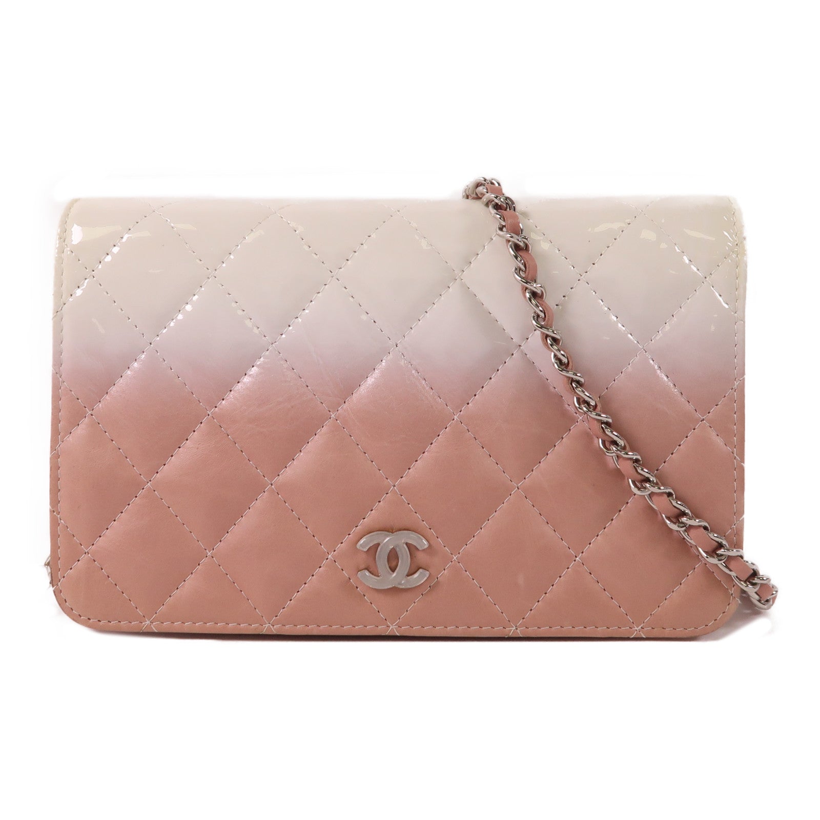 CHANEL 漆皮皮革/牛皮皮革WOC Wallet On Chain銀扣鏈帶肩背袋