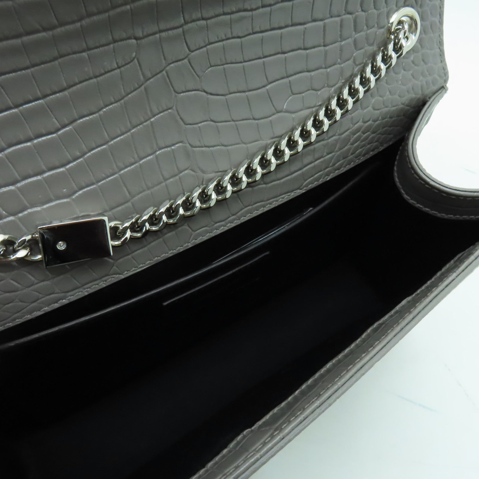 SAINT LAURENT 【激減優惠】牛皮皮革Medium Kate銀扣鏈帶肩背袋灰色