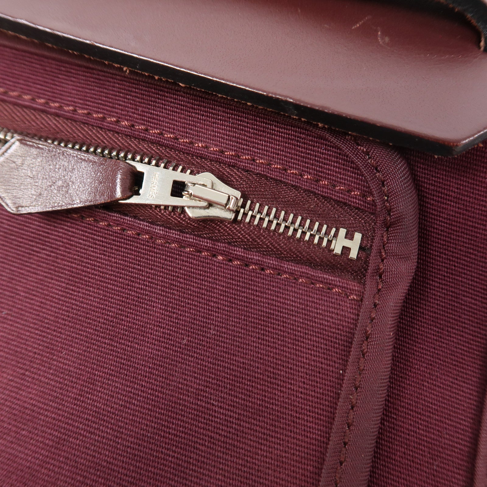 HERMES 帆布Herbag PM銀扣手挽肩背兩用袋波爾多酒紅色