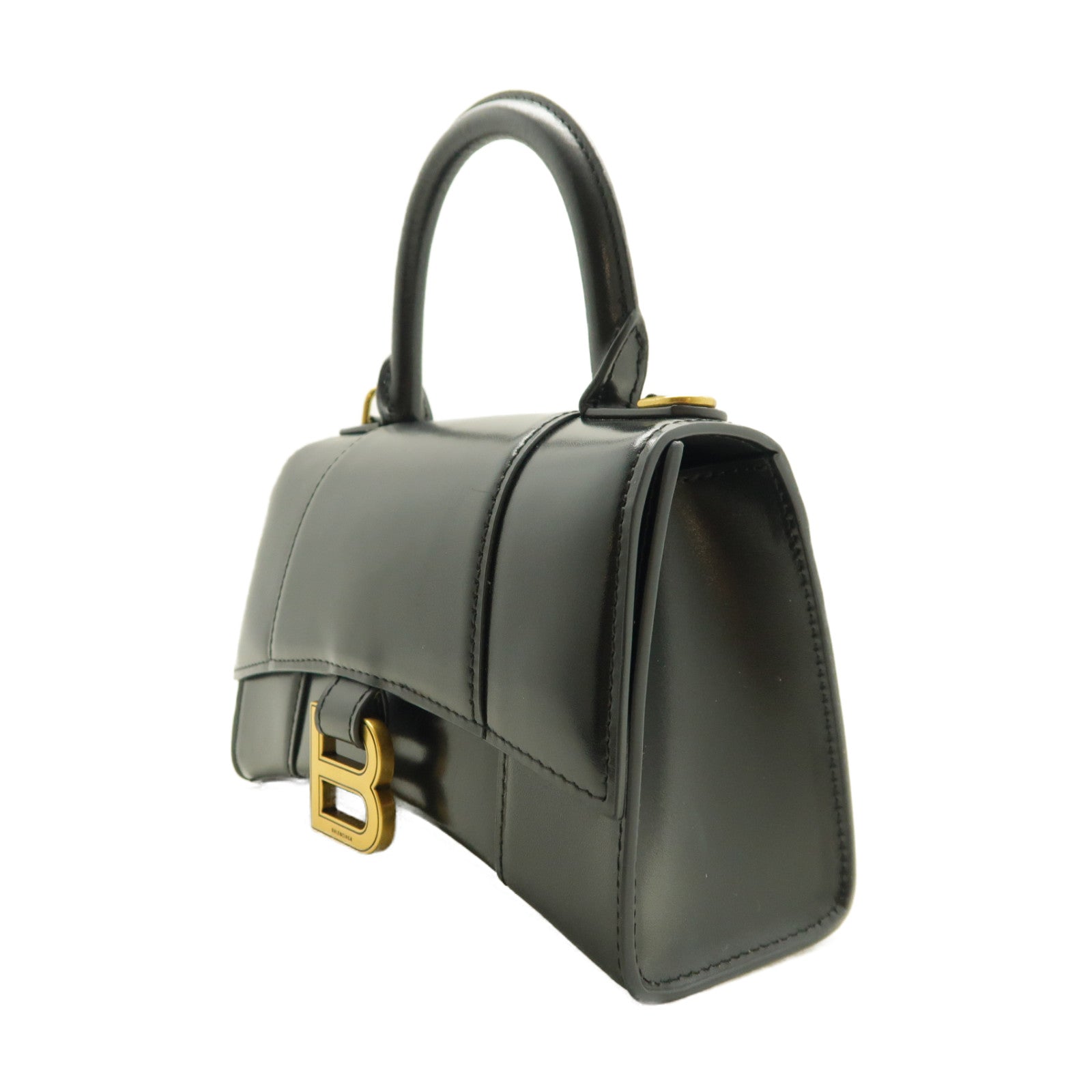 BALENCIAGA 牛皮皮革Hourglass XS金扣手挽肩背兩用袋黑色