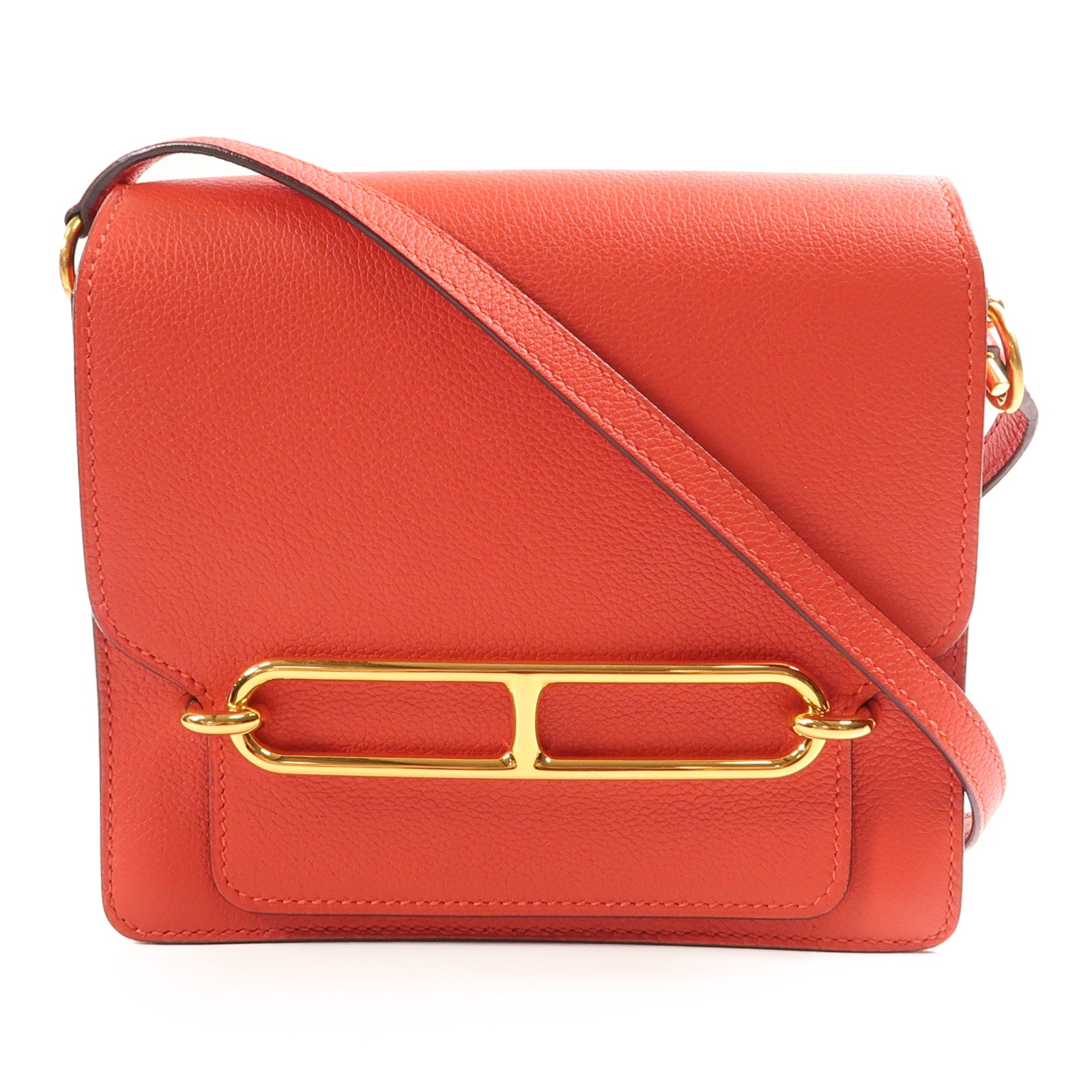 HERMES Evercolor皮革Roulis Mini金扣肩背袋Rouge Tomate